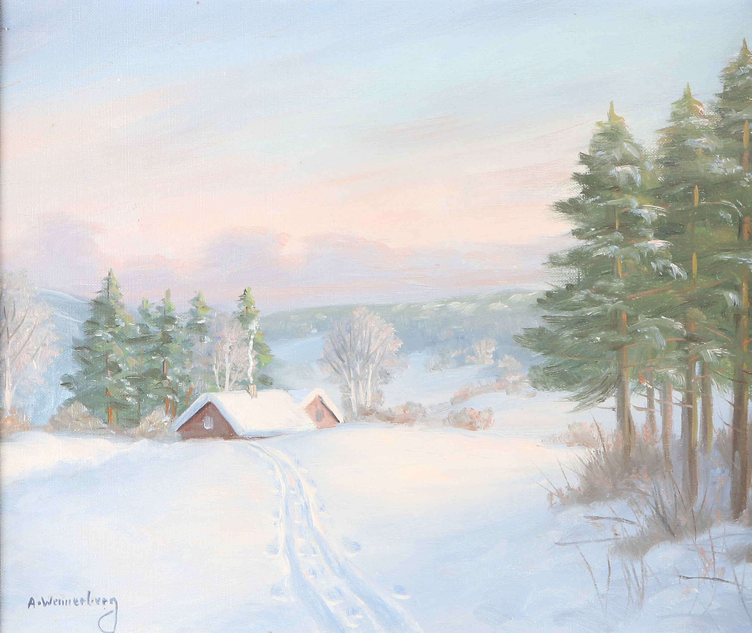 A. WENNERBERG. Oljemålning på duk. Vinterlandskap. Signerad.