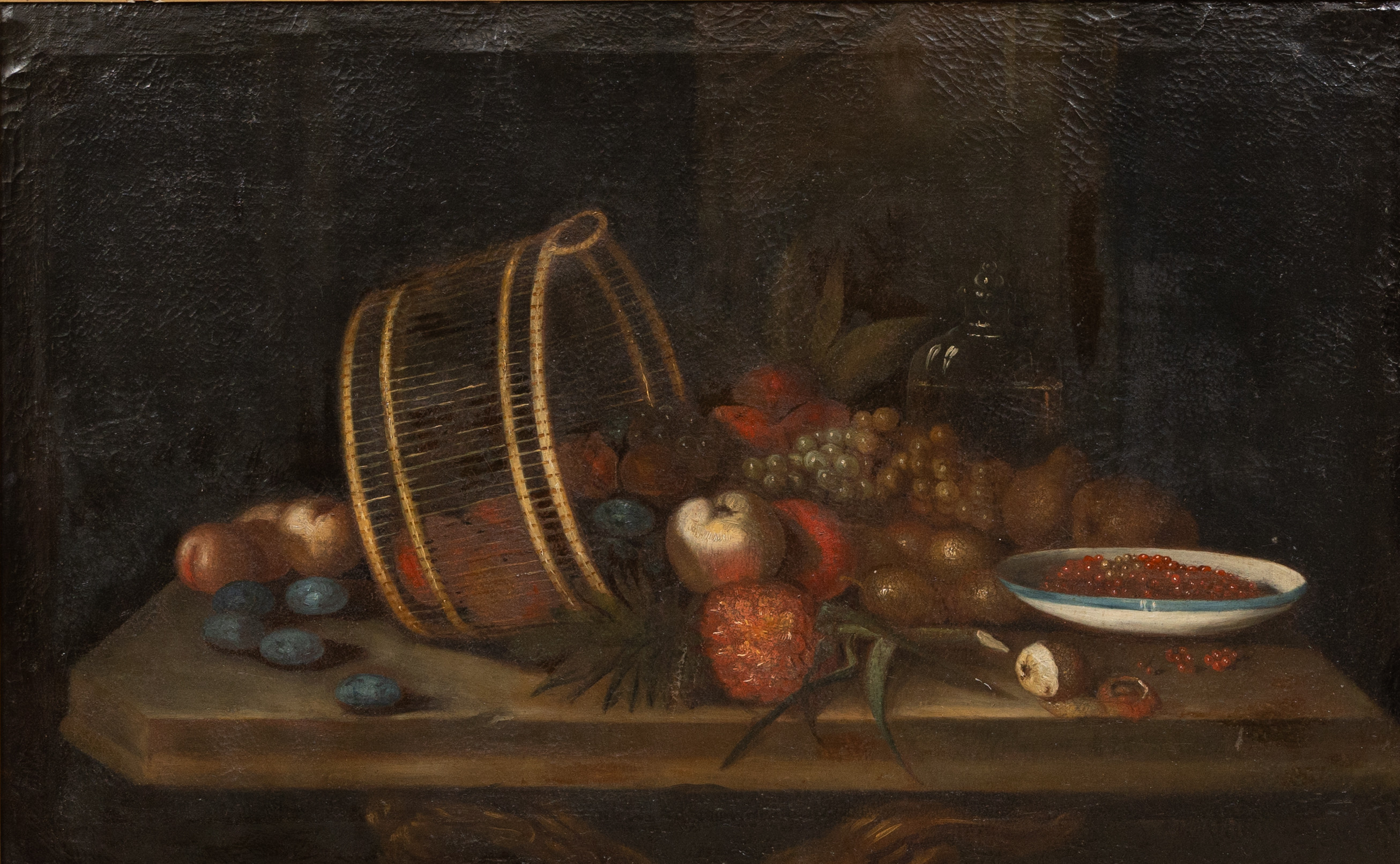 OKÄND KONSTNÄR. Stilleben med frukter, olja på duk, möjligen 1600-talets slut, Beneluxområdet, osignerad.
