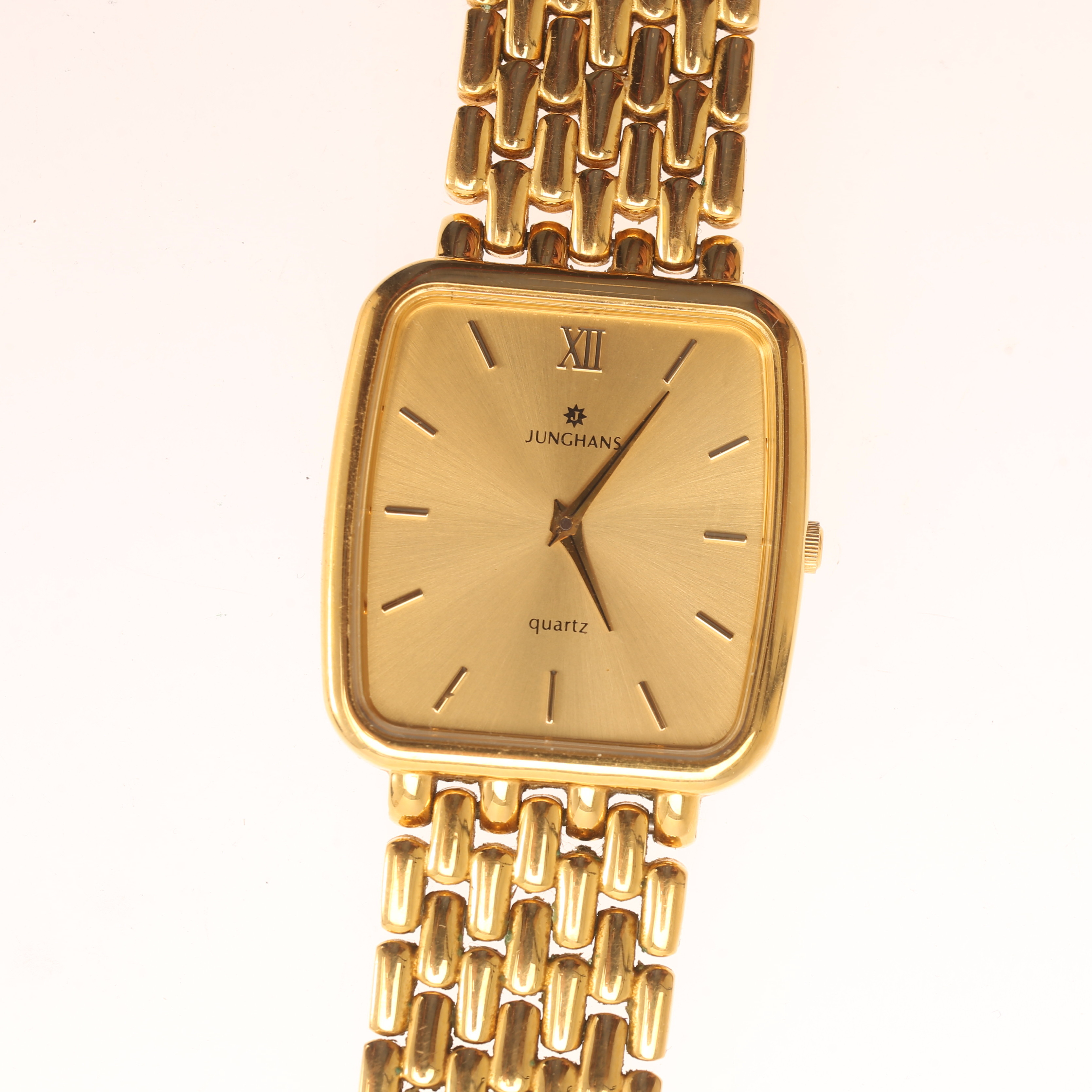 HERRARMBANDSUR, guldpläterad, quarts, Junghans.