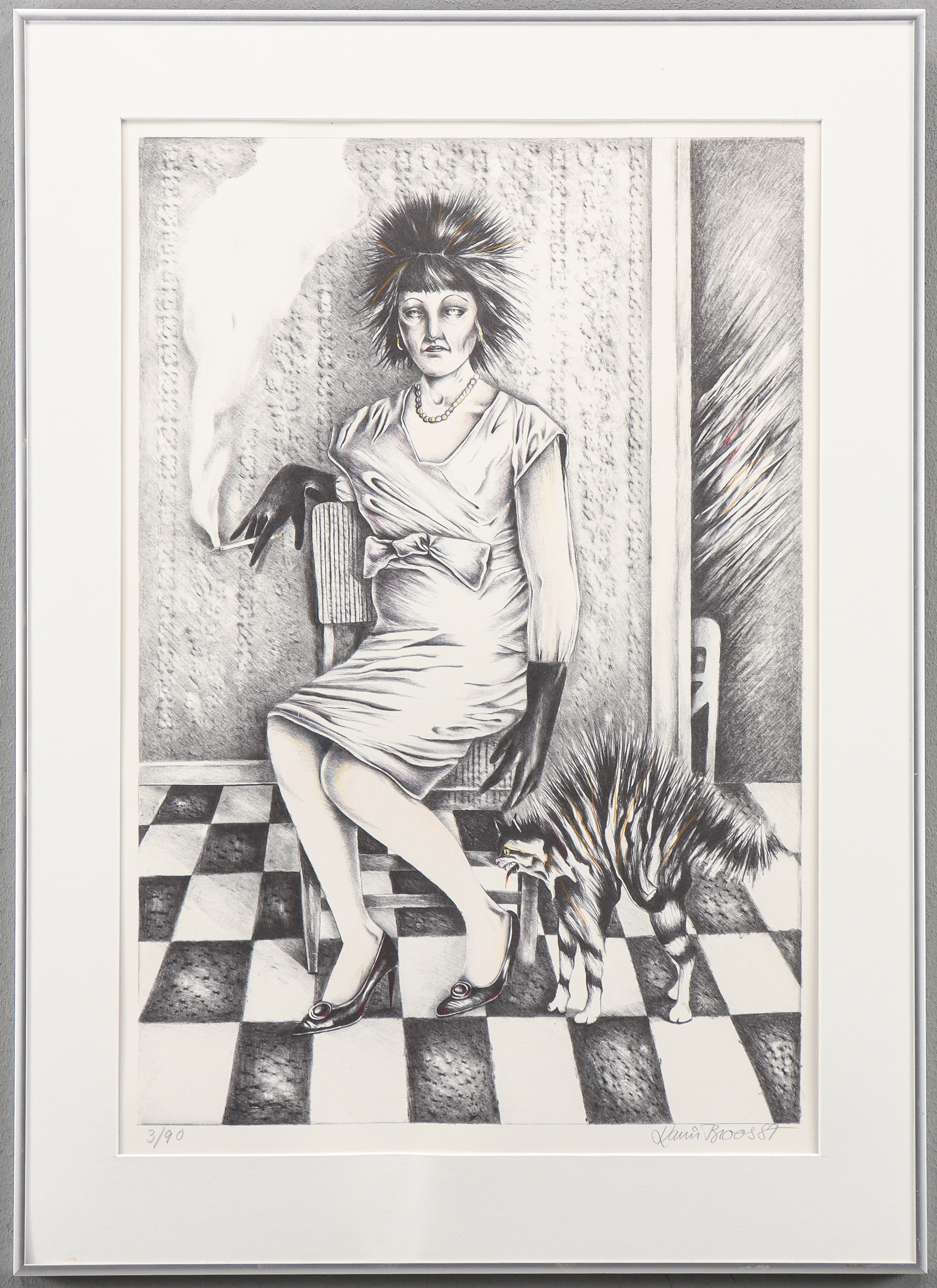 KARIN  BROOS. Rökande kvinna och katt.