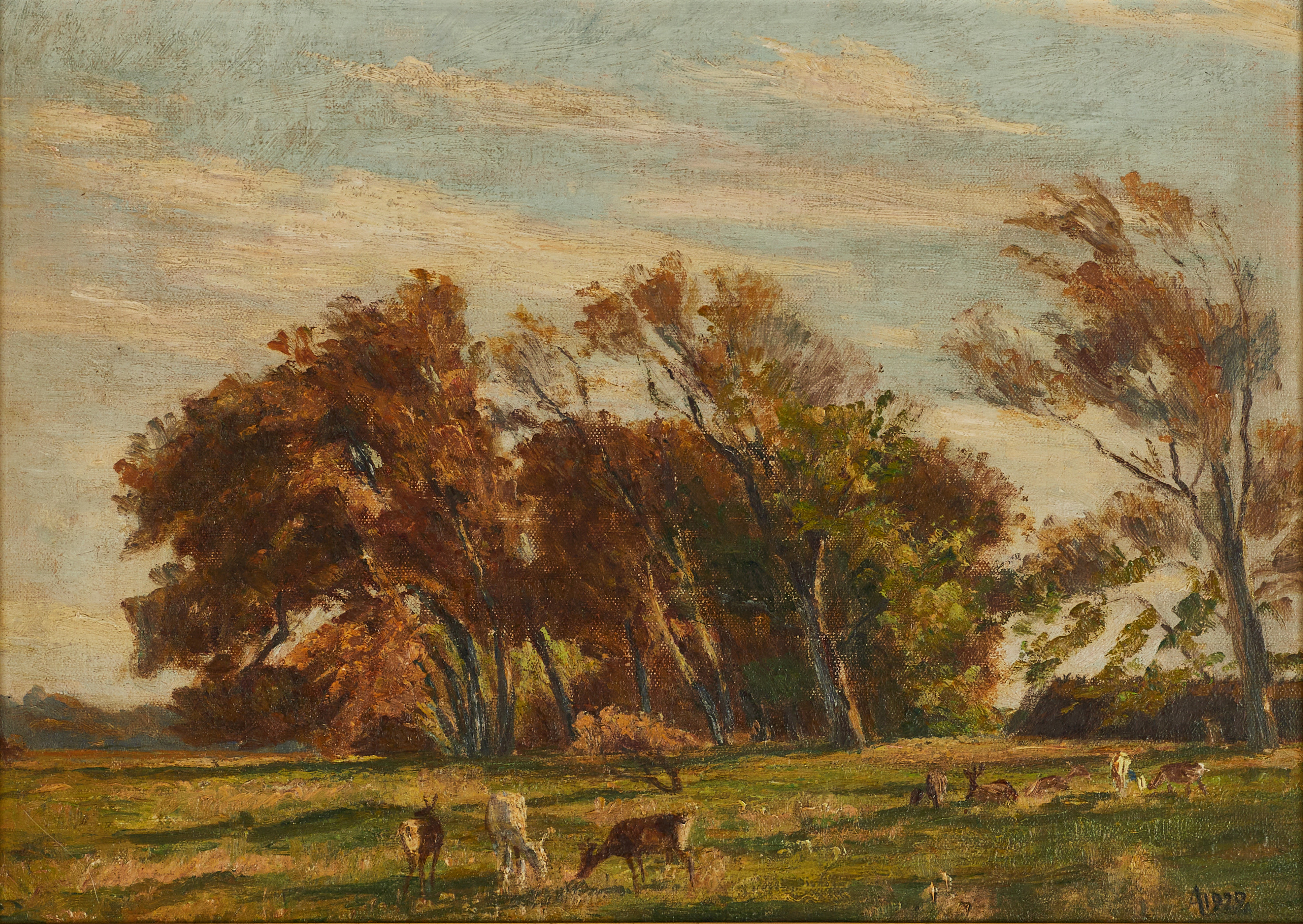 AXEL M LARSEN. Landskap med rådjur, monogramsignerad och daterad 1929, olja på duk.