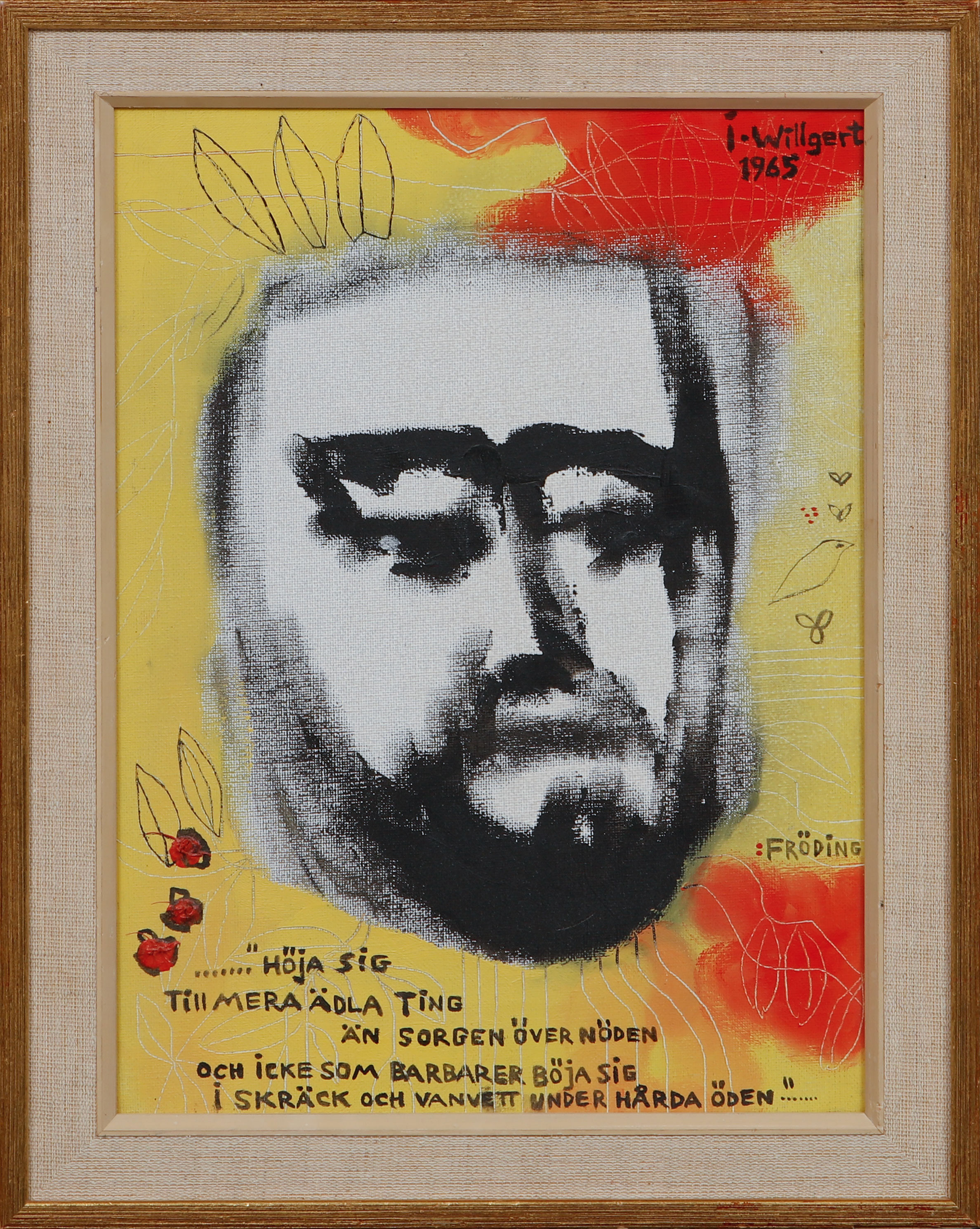 INGEMAR WILLGERT. Porträtt av Gustav Fröding, blandteknik på duk, signerad och daterad 1965.