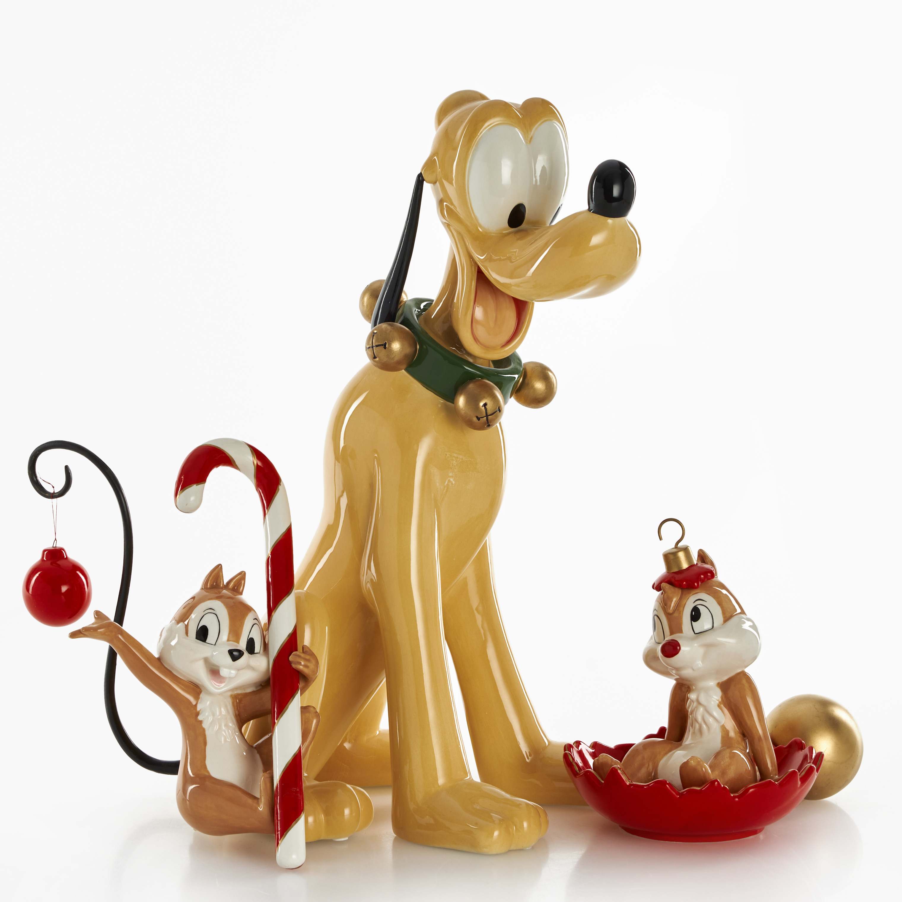 STEFAN LINDAHL. Figuriner, 3 st, storlek XL, Pluto med Piff & puff, Disney Collection, Fyrklövern, porslin.
