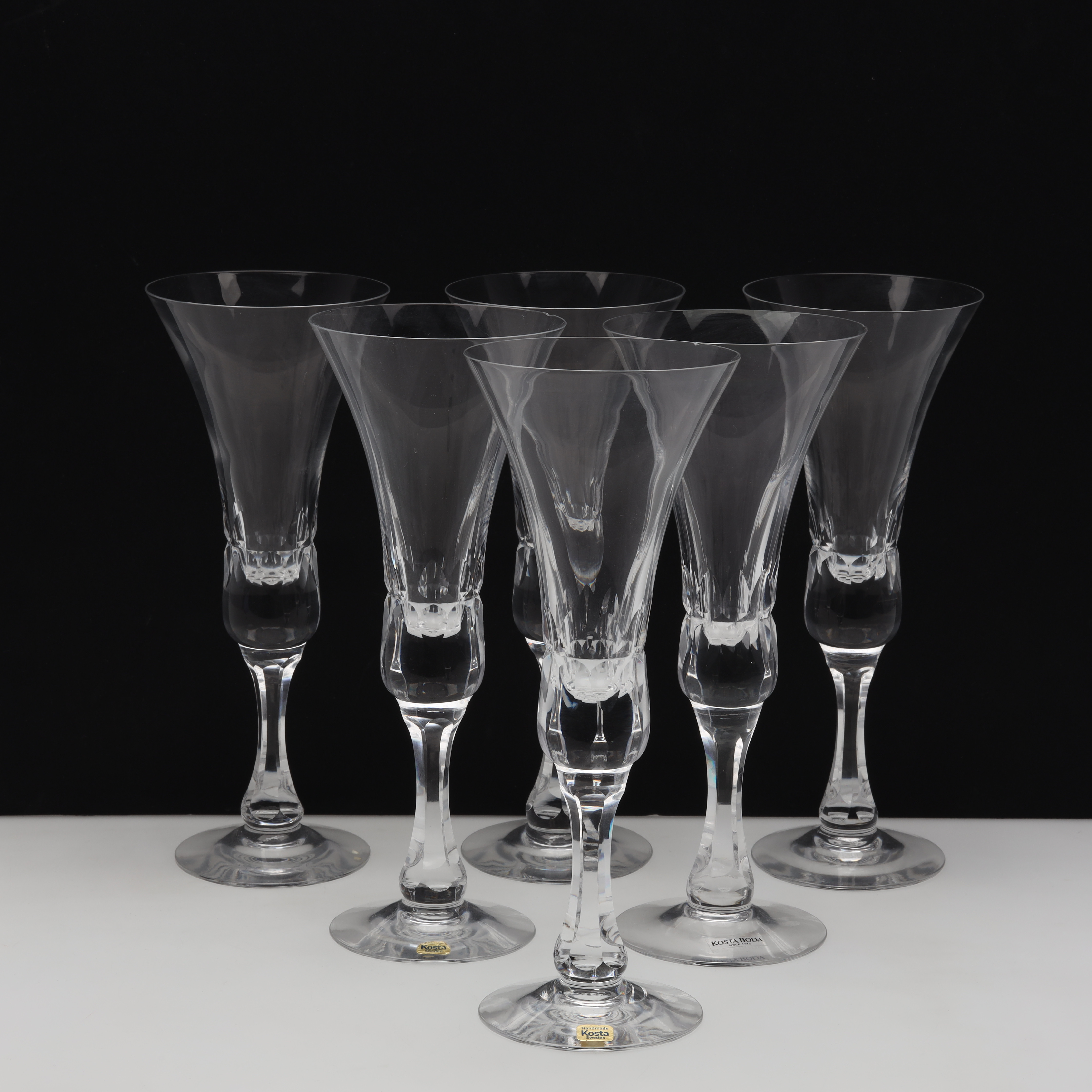 GÖRAN WÄRFF. CHAMPAGNESTRUTAR 6 st " Prince" Kosta Boda.