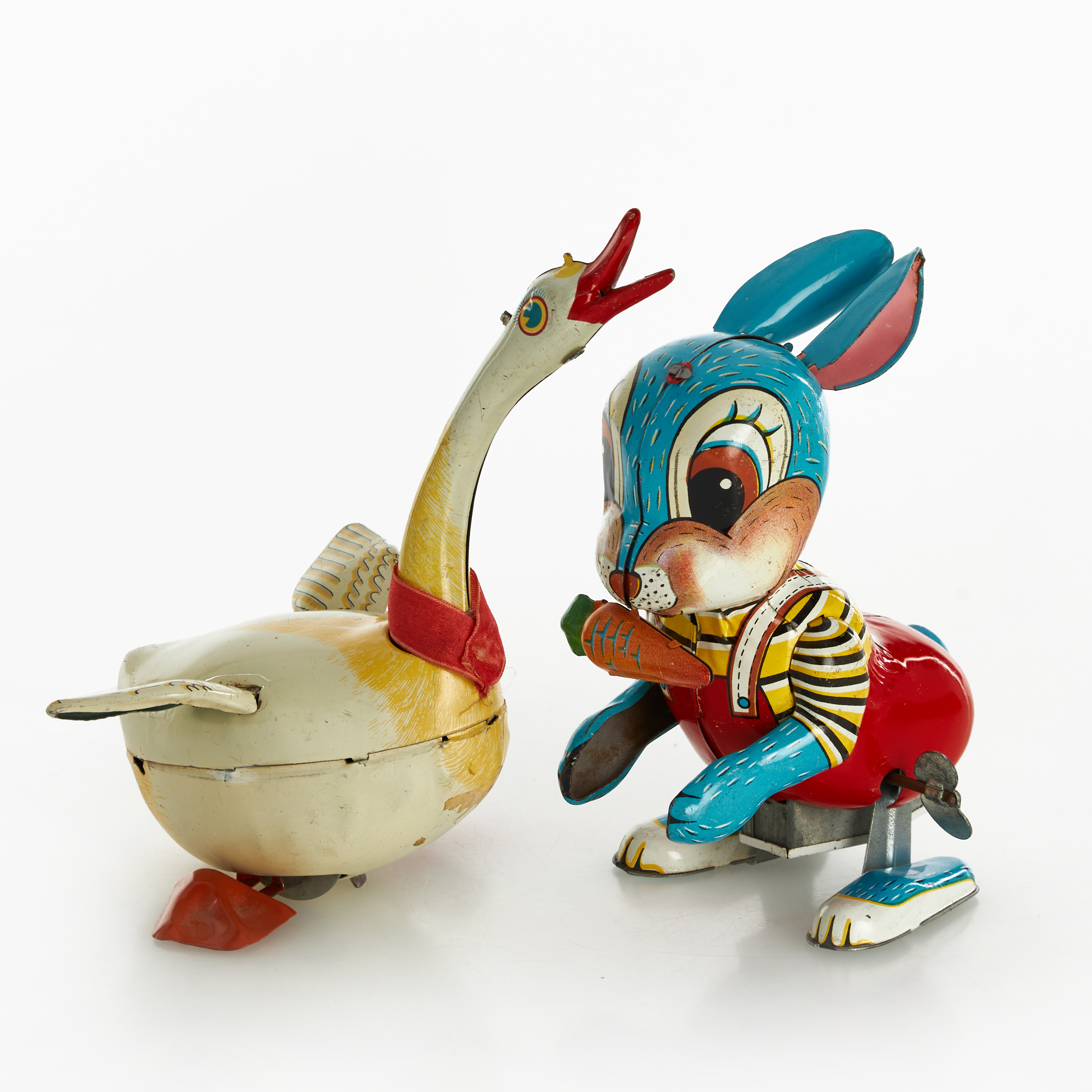 PLÅTLEKSAKER, 2 st, MARUSAN & YONEYA, litograferad plåt, urverk, Japan, 1950/60-tal.