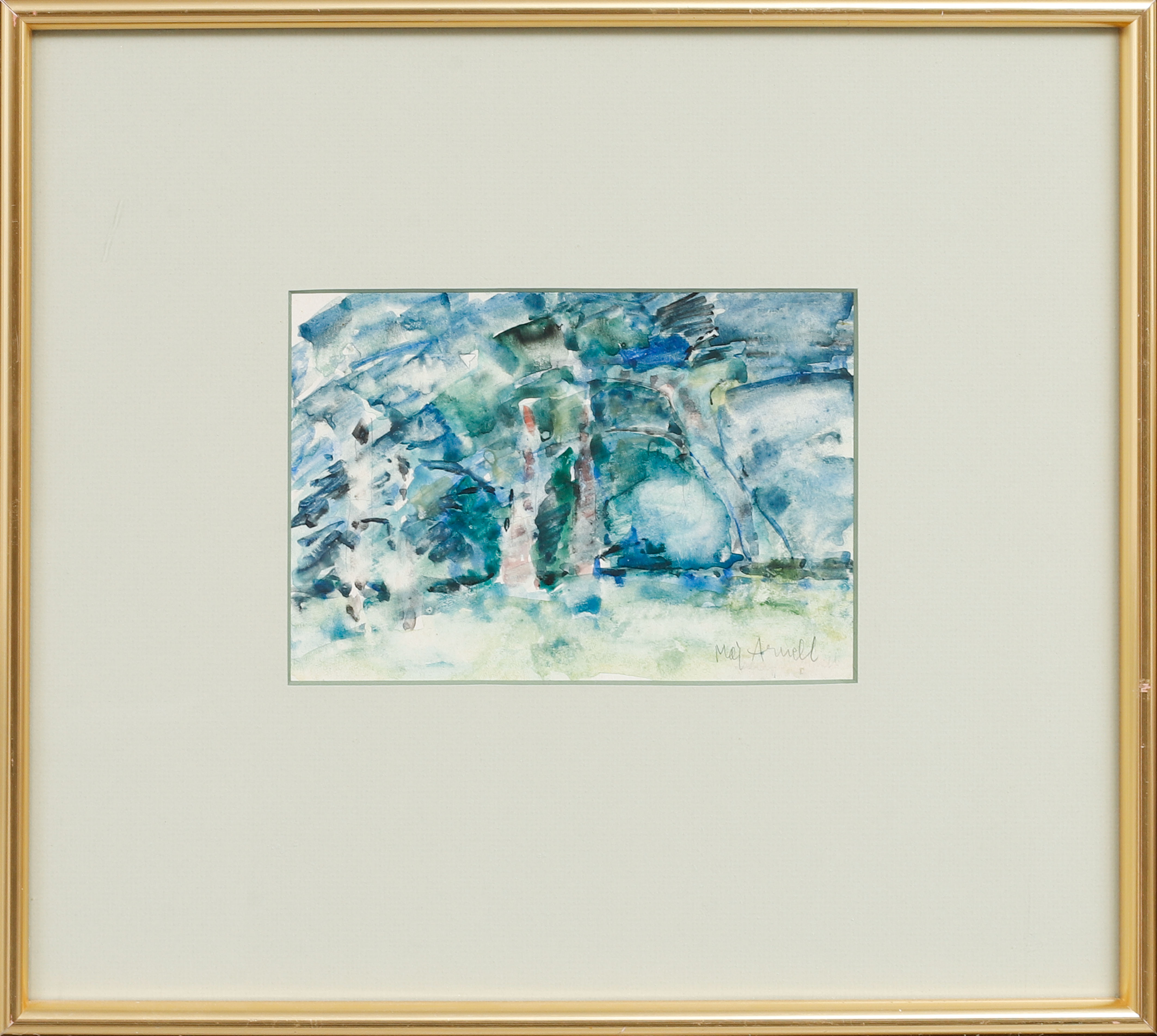 MAJ ARNELL. Landskap med träd, gouache, signerad.