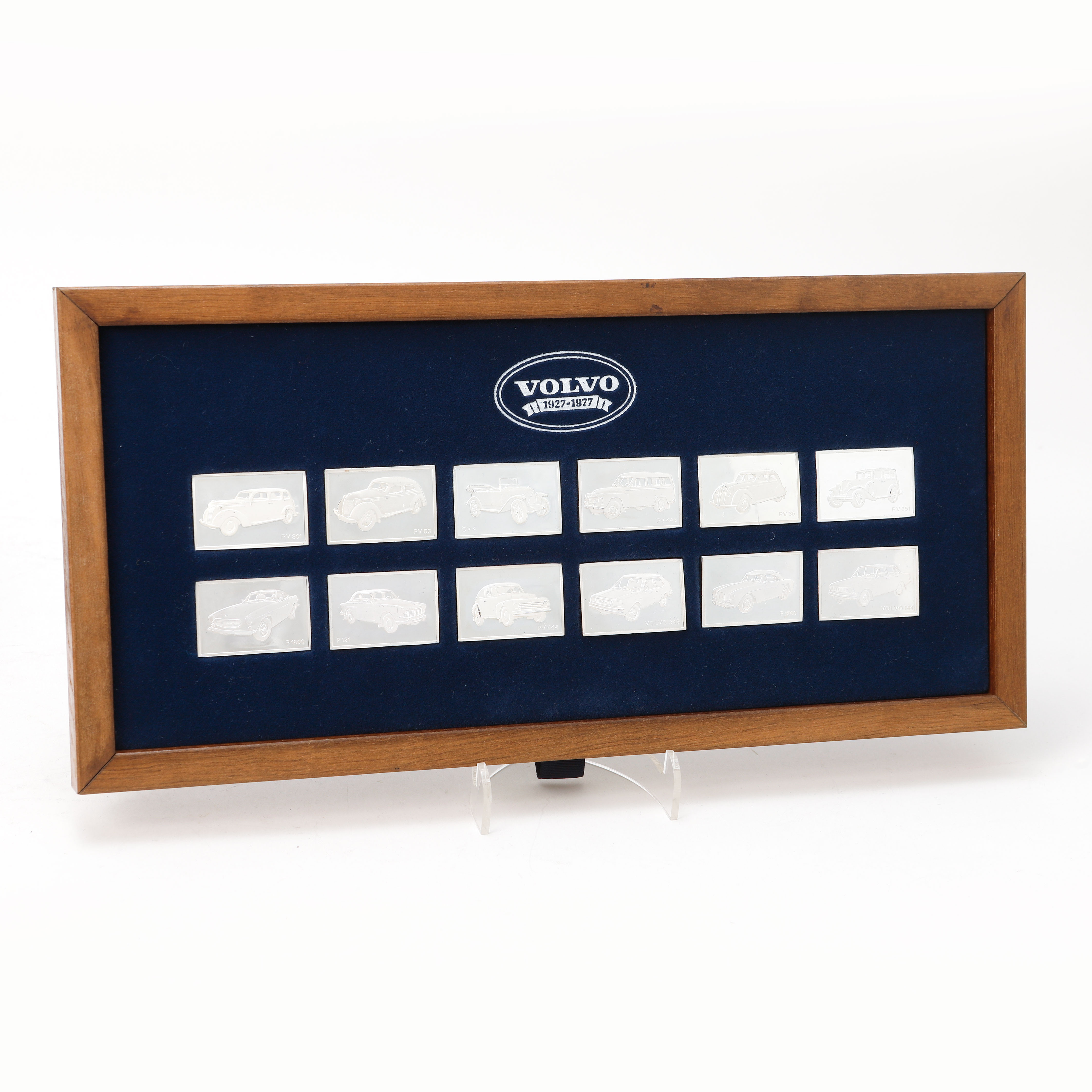 PLAKETTER, 12 st, sterlingsilver, "De Historiska Volvobilarna", Franklin Mint, 1978.