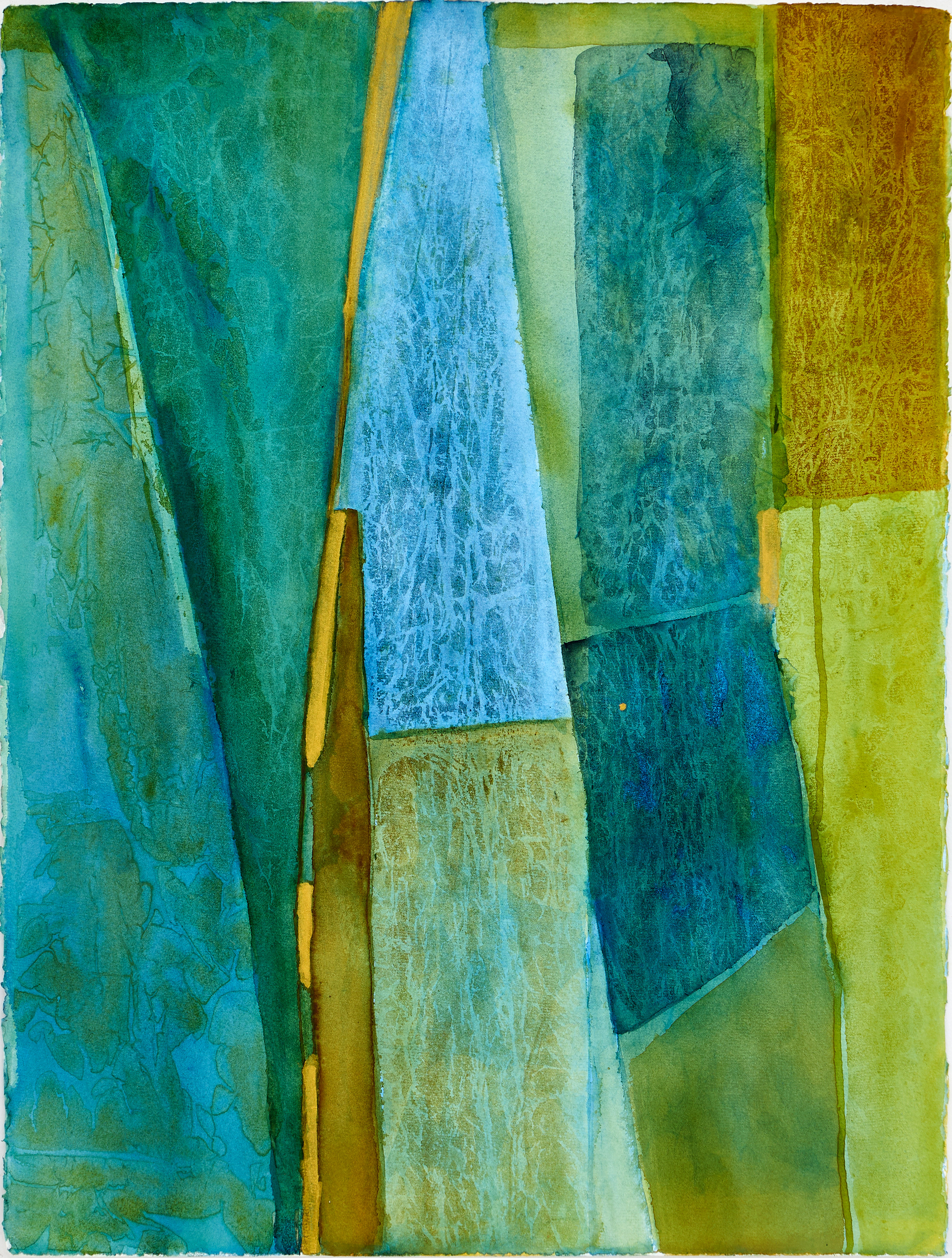 KIA KINELL (SVERIGE, FÖDD 1953). Komposition i blå gröna toner, signerad a tergo, akvarell på tjockt papper.