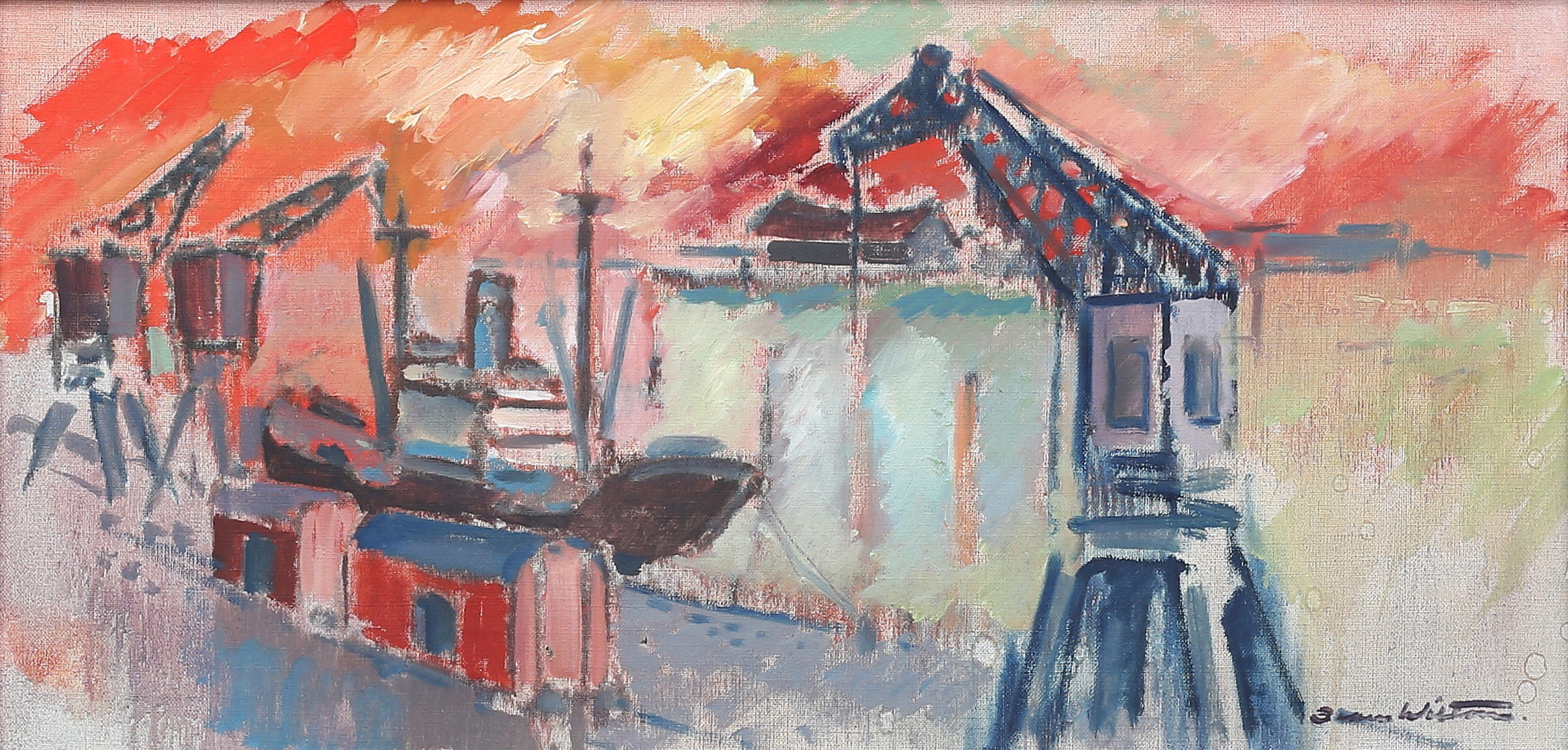 JEAN WILTON. "Hamn", olja på duk, signerad.