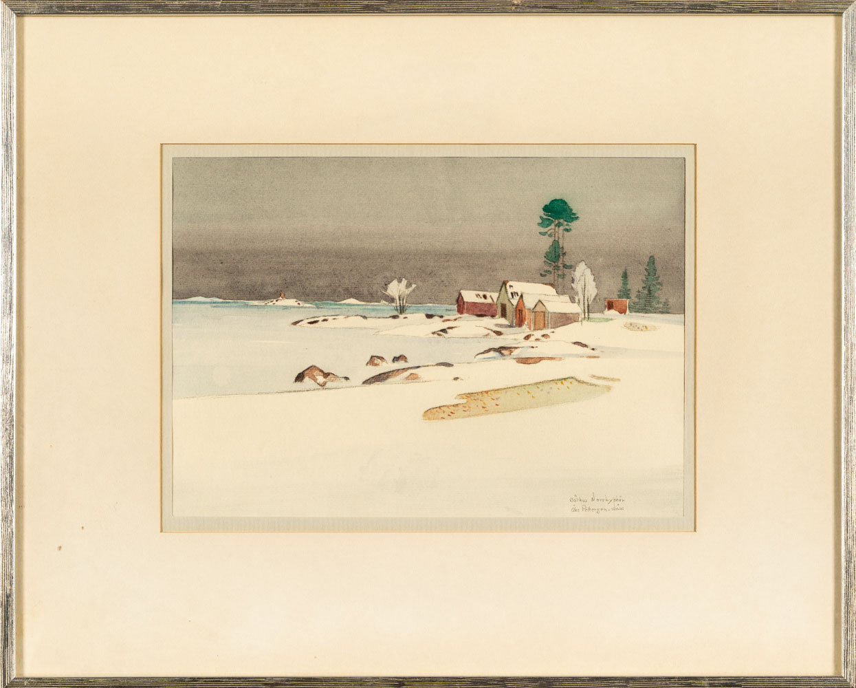 ÅKE PETTERSSON-NÅW. Blandteknik på papper, "Gårdshus Norrbyskär".