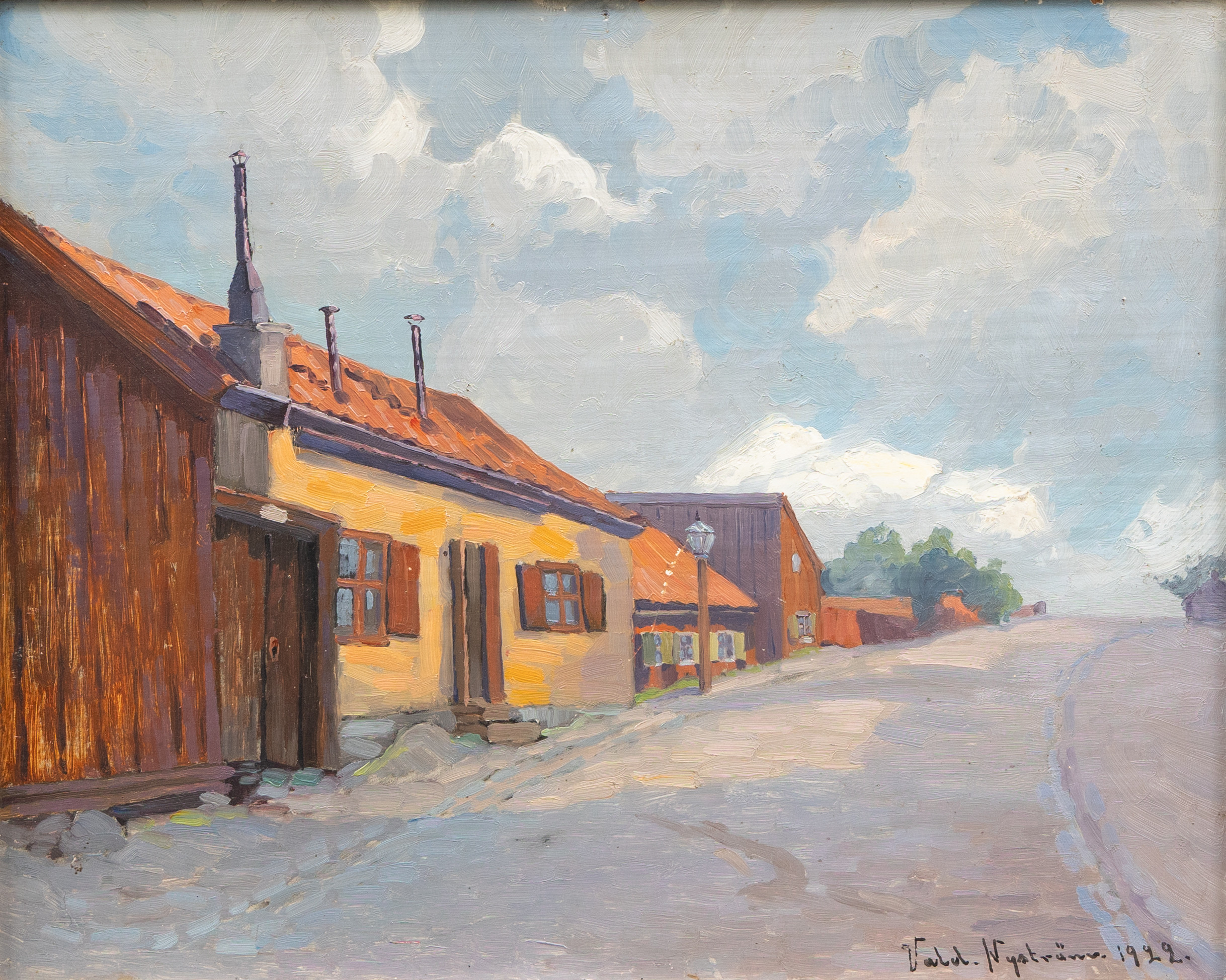 VALDEMAR NYSTRÖM (1864-1924). Gatumotiv, olja på pannå, signerad och daterad 1922.