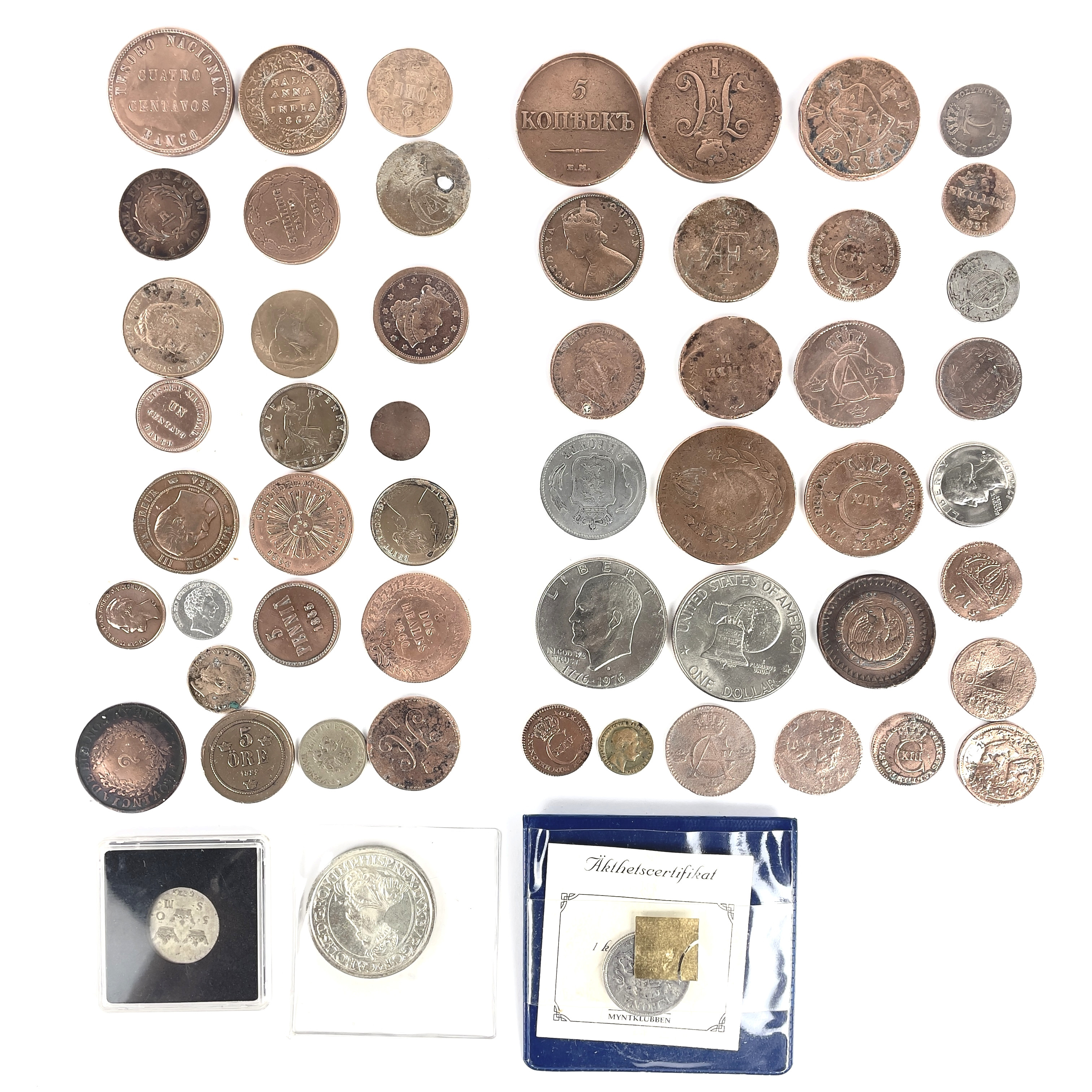 PARTI MYNT, 1700-1900-tal, kopparmynt polerade, några silver.