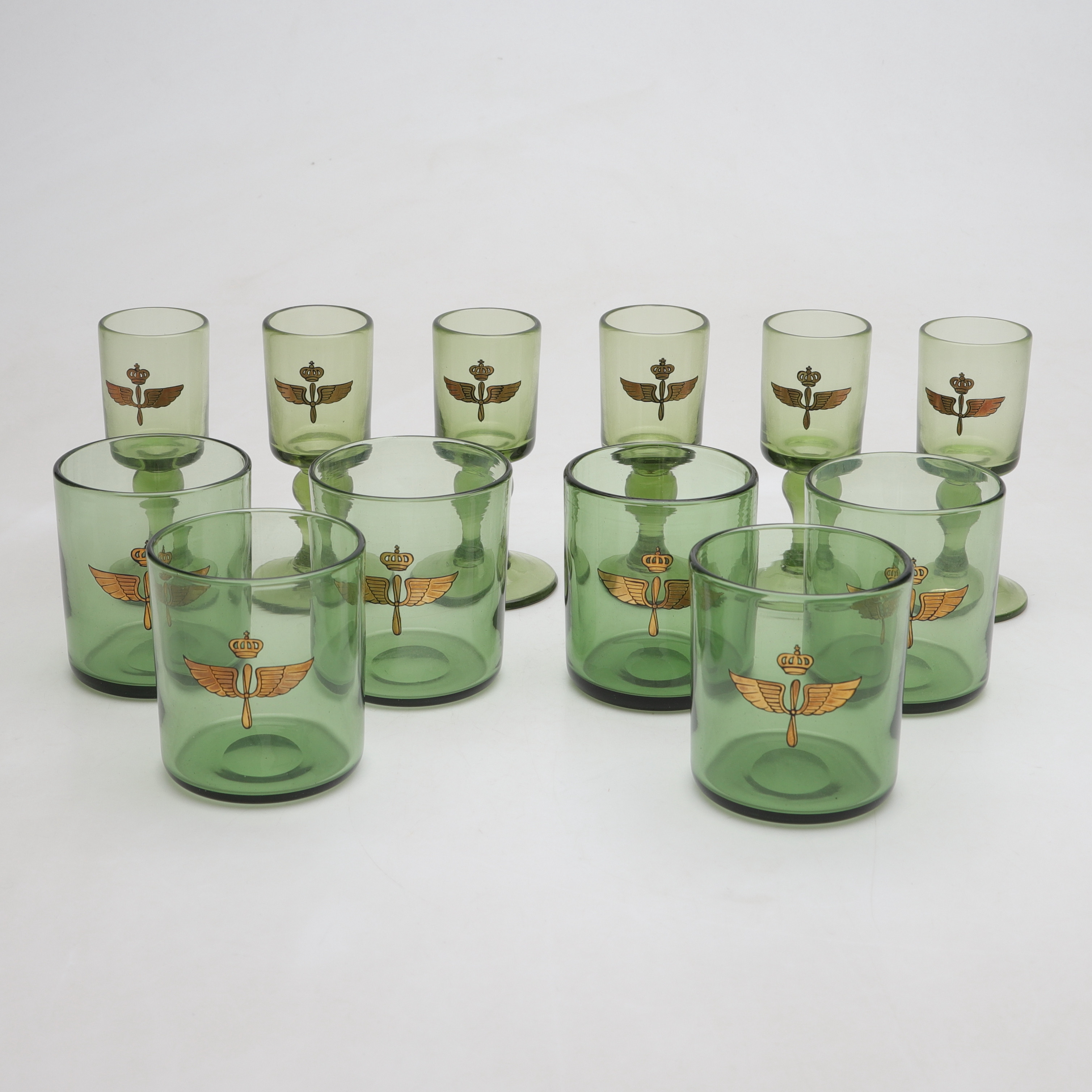 GLAS, 12 st, "Svenska Flygvapnet", Gullaskruf, 1900-talets mitt/andra hälft.