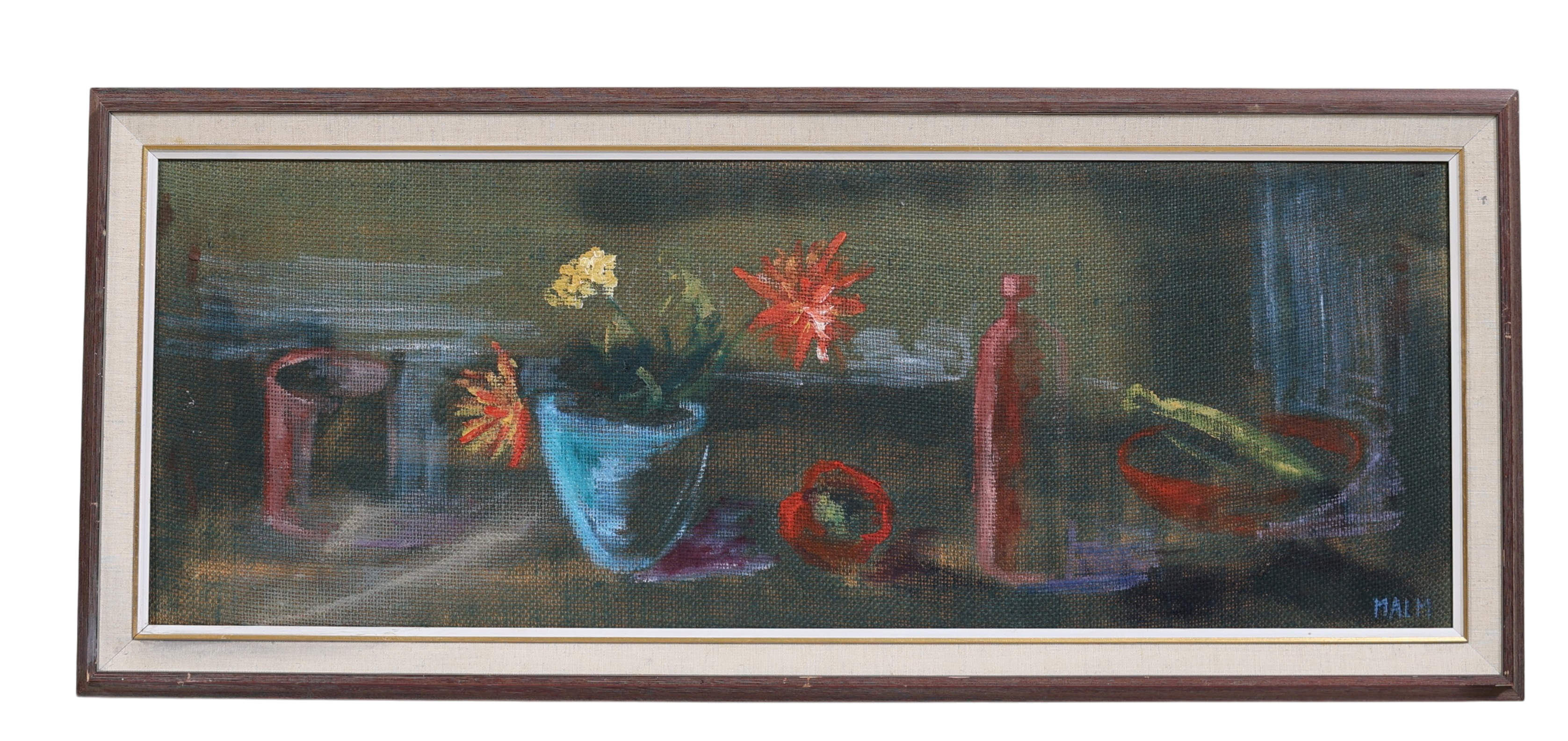 OIDENTIFIERAD KONSTNÄR. olja på duk, stilleben, signerad Malm.