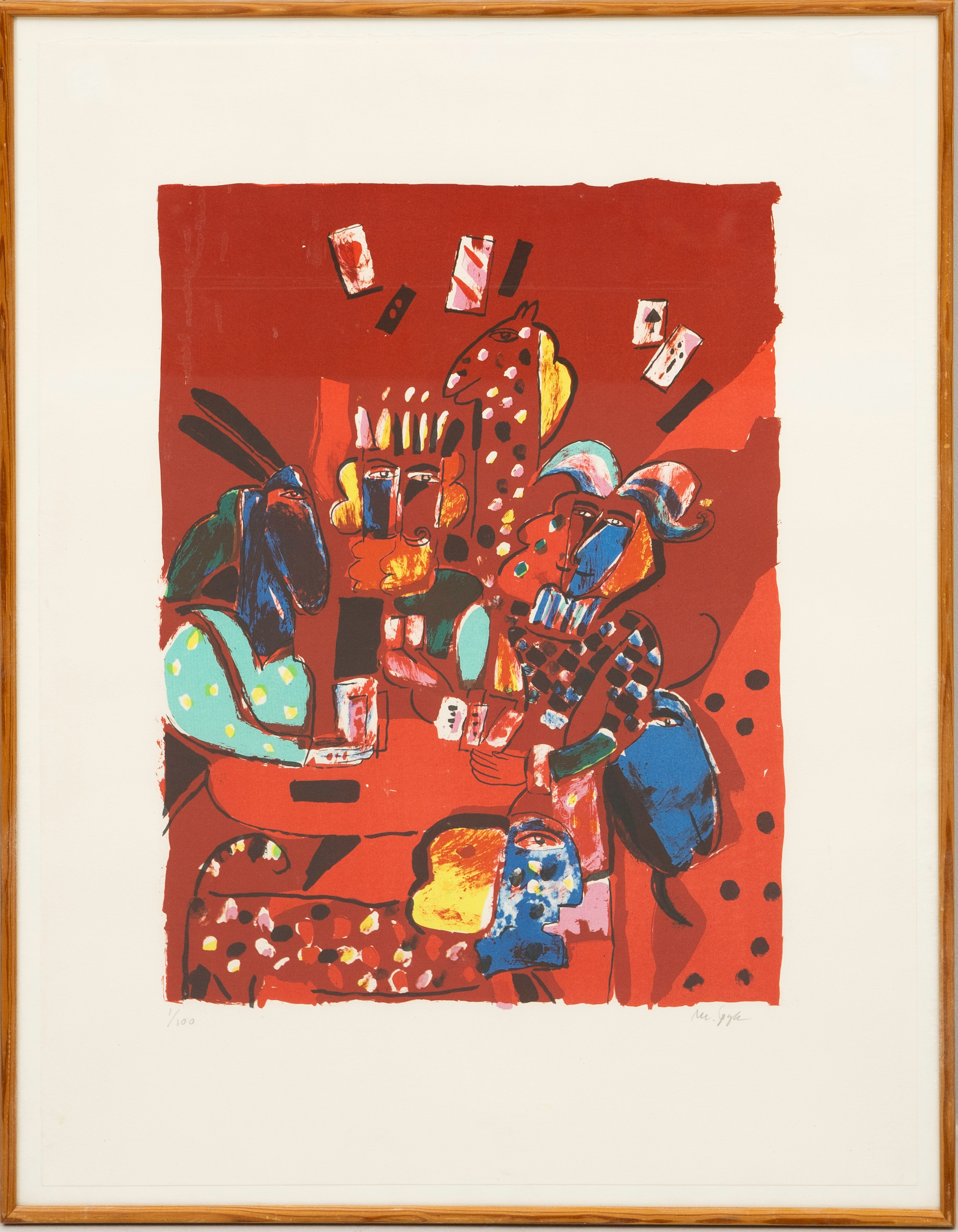 MADELEINE PYK. "Röd Poker", färglitografi, signerad M. Pyk och numrerad 1/100.