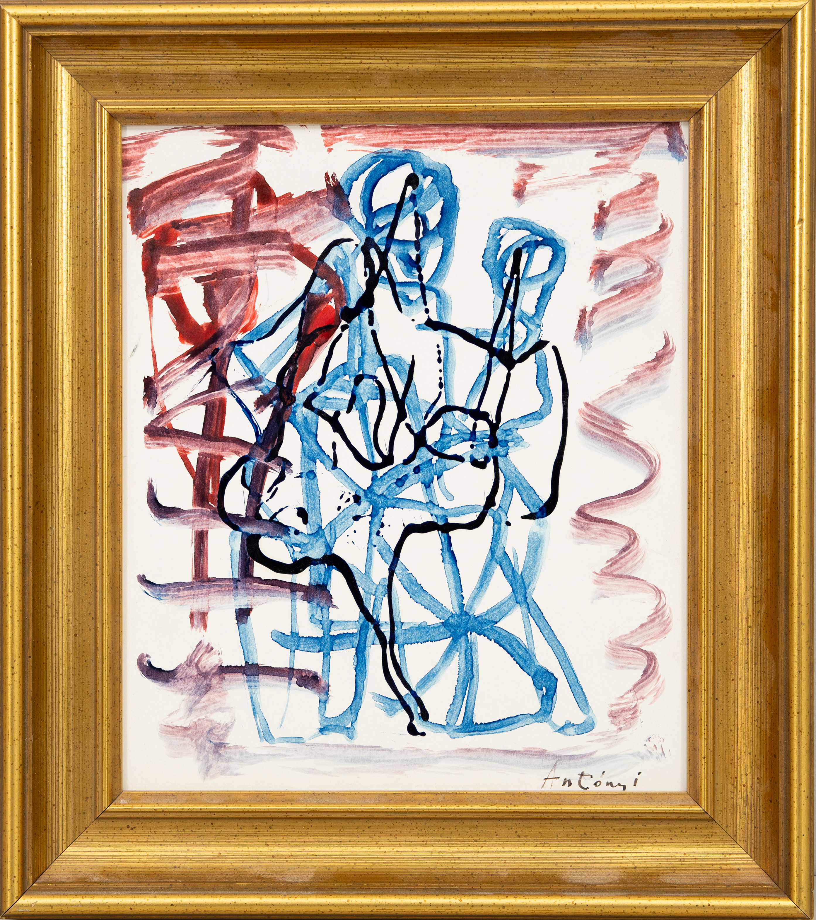 IMRE ANTONYI. Figurscen, blandteknik, signerad, Antonyi.