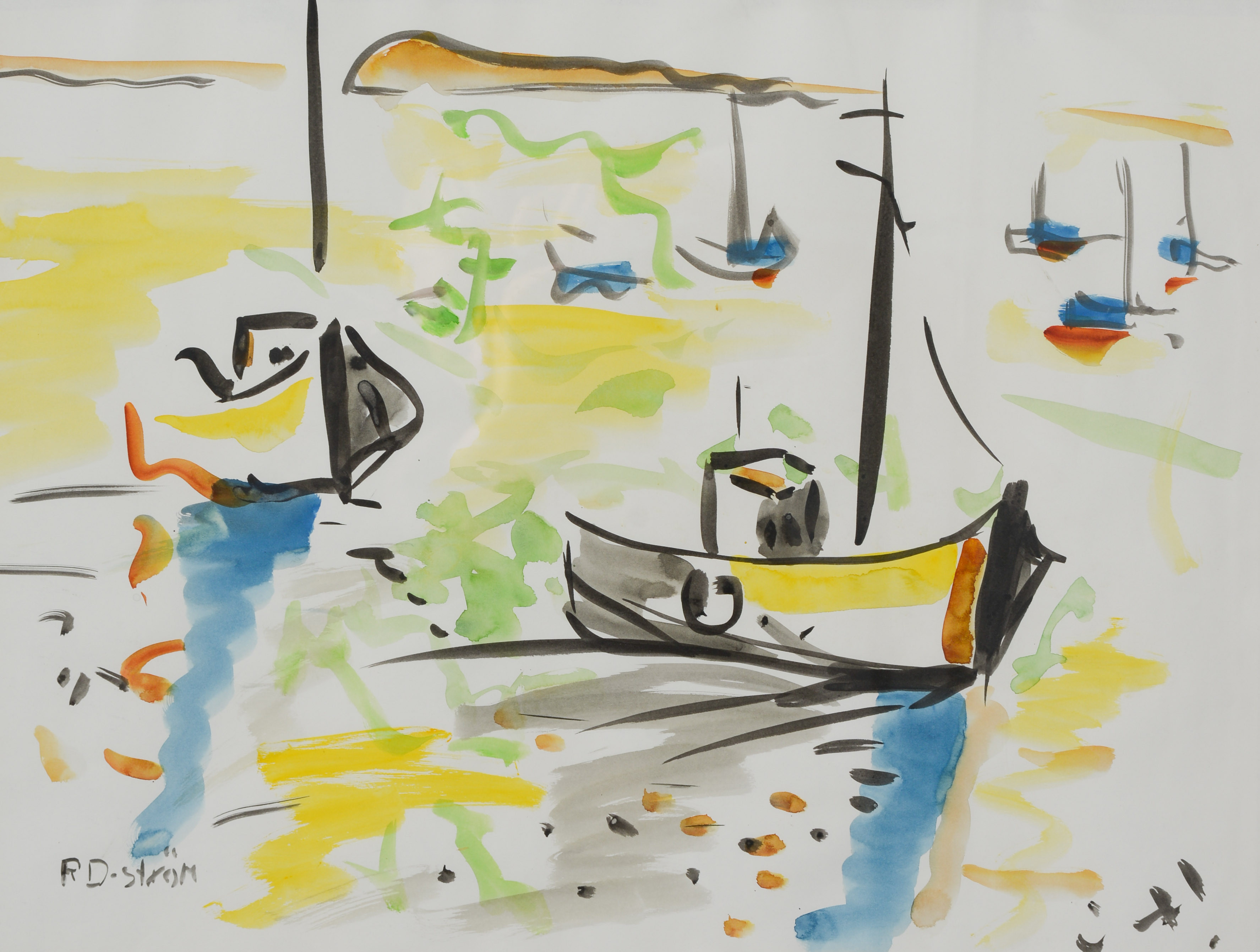 ROSE-MARIE DREIERSTRÖM. "Båtar på Patmos", blandteknik, signerad.