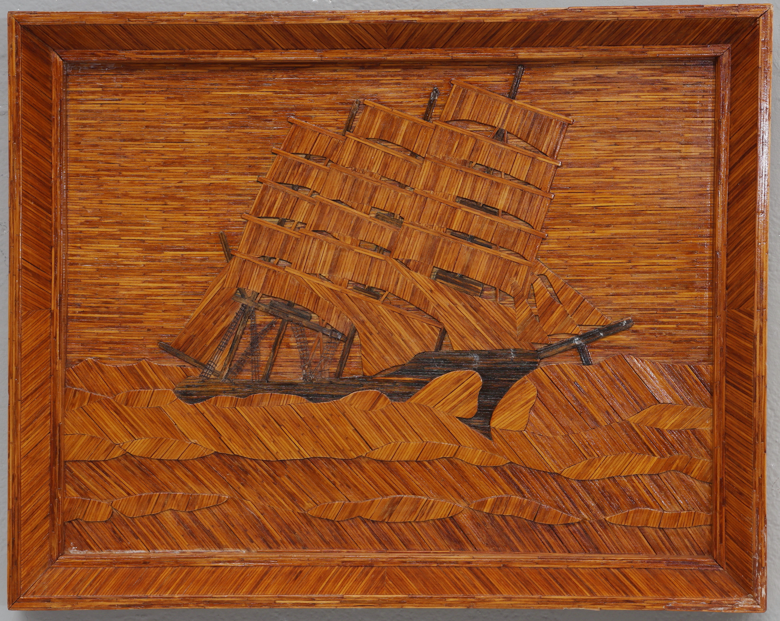 OKÄND KONSTNÄR. Tändstickstavla, motiv av skepp, osignerad.