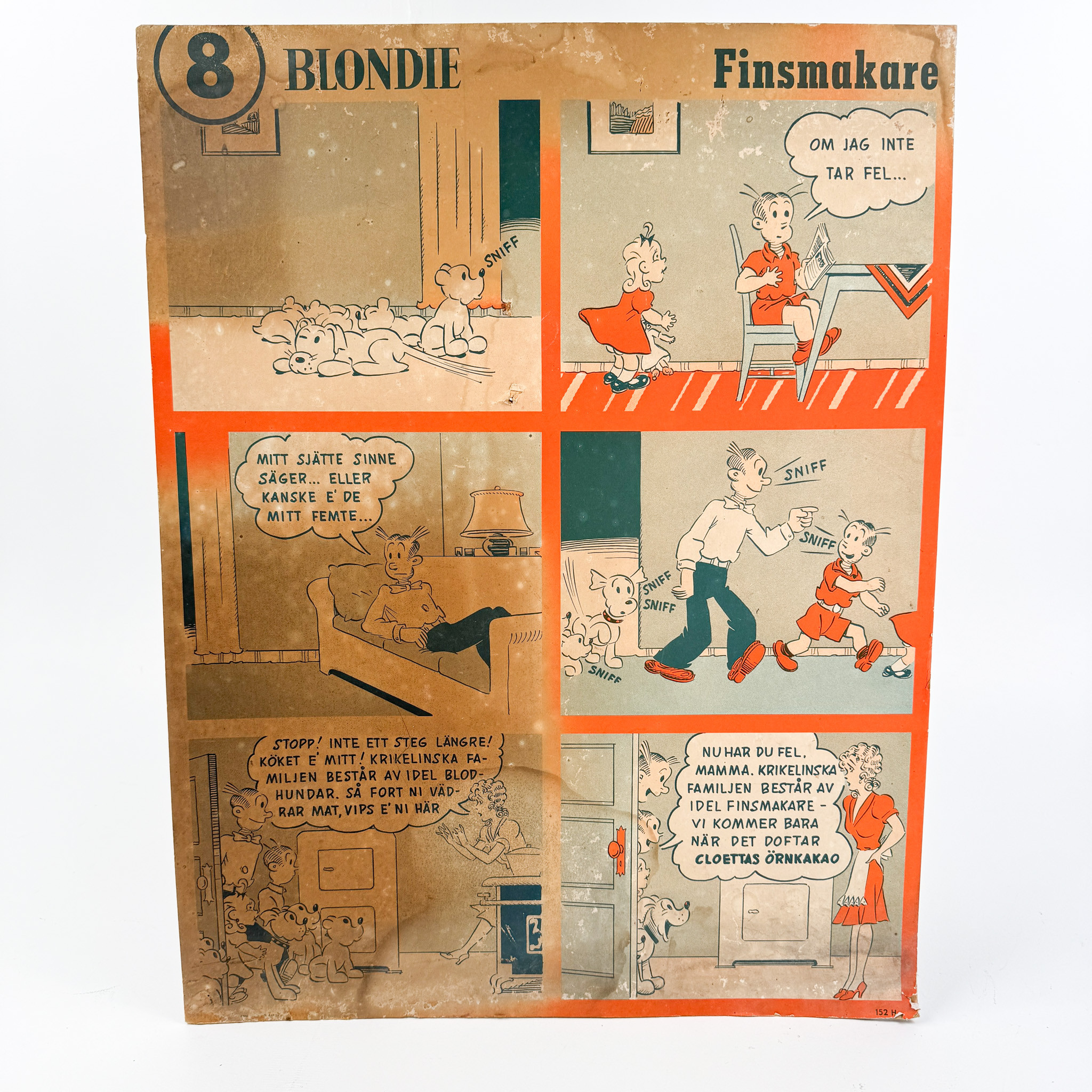 CLOETTA ÖRNKAKAO, "Blondie Finsmakare", pappskylt, omkring 1900-talets mitt.