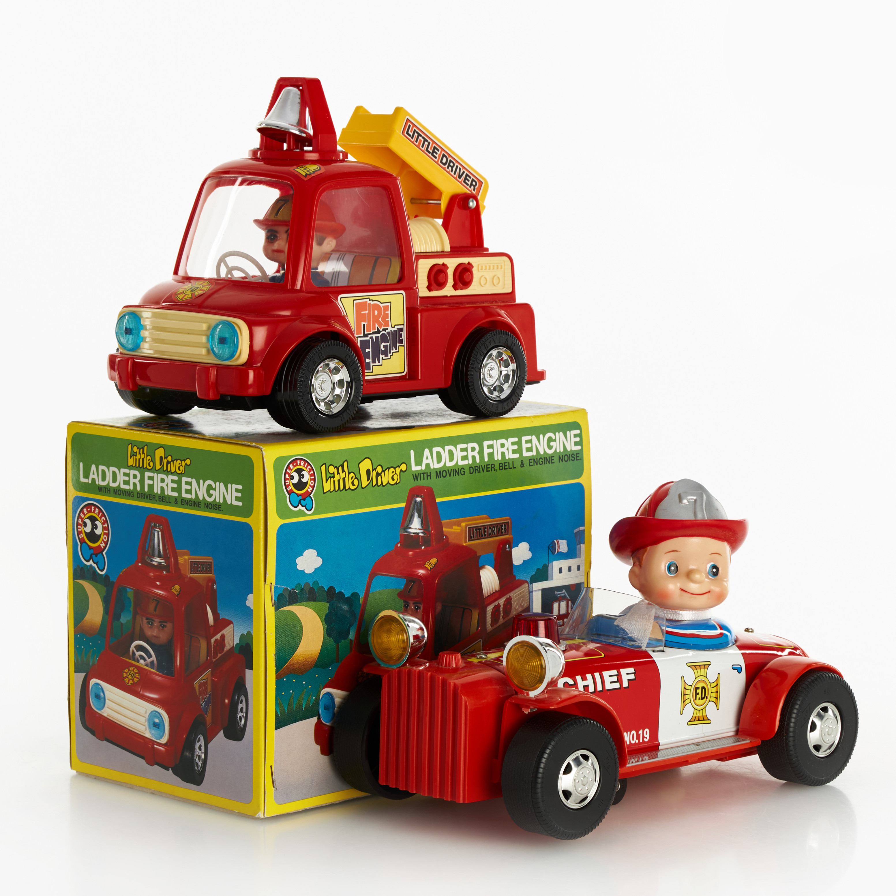 LEKSAKSBILAR, 2 st, MODERN TOY & NOMURA, plåt/plast, Japan, 1960/70-tal.