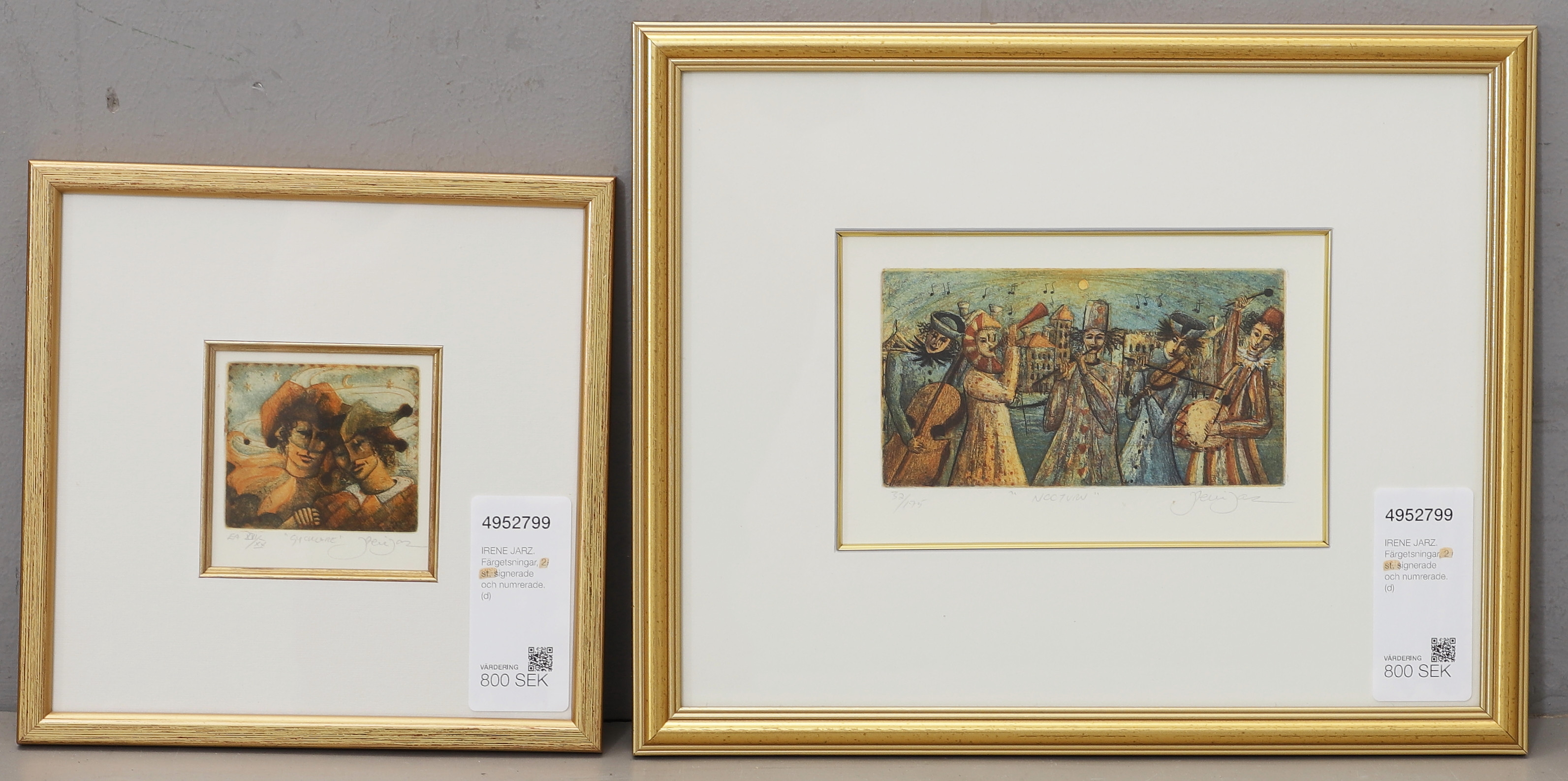 IRENE JARZ. Färgetsningar, 2 st, signerade och numrerade.