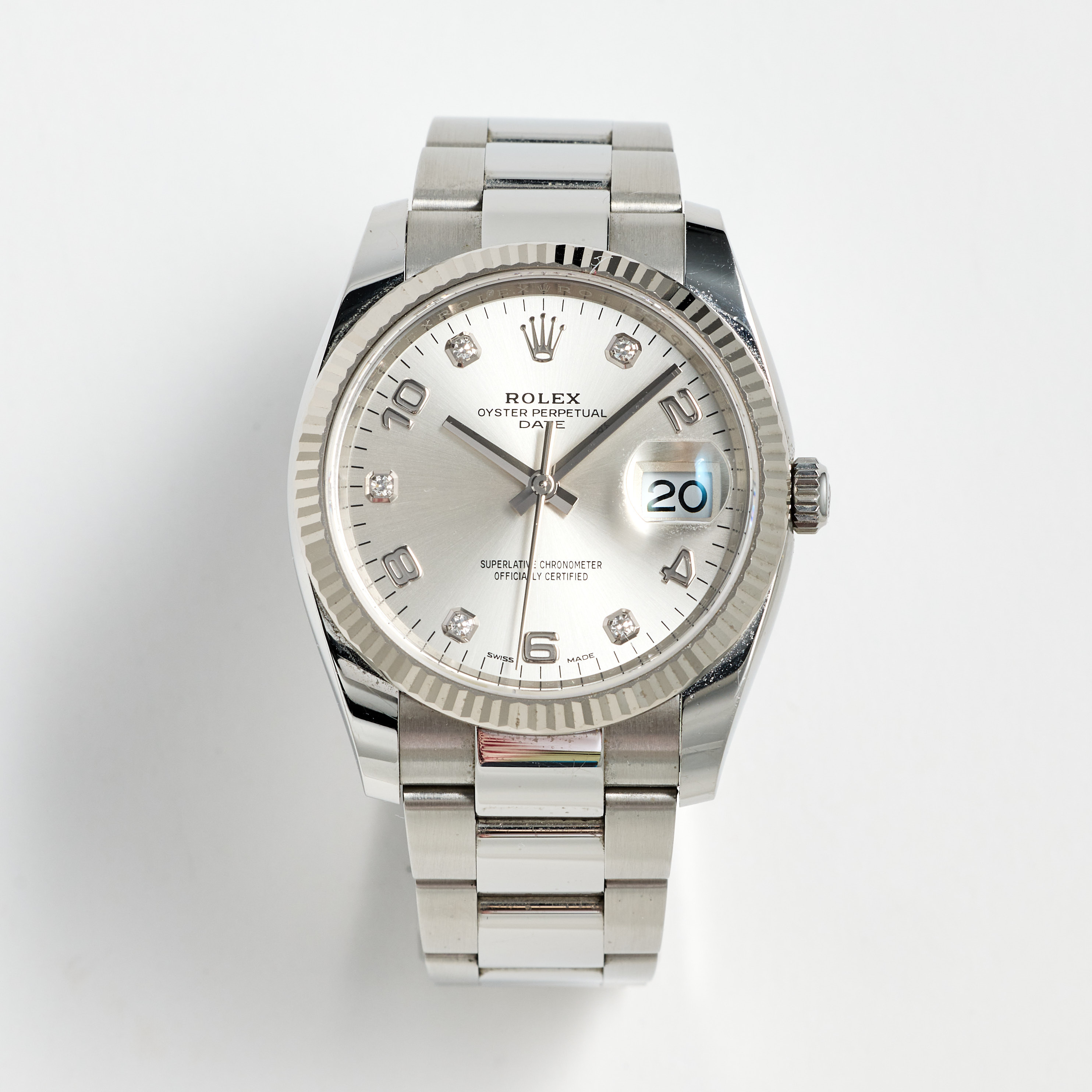 ROLEX, Oyster Perpetual, Date, Chronometer, armbandsur, 34 mm, stål/vitguld, certifikat, oktober 2020.