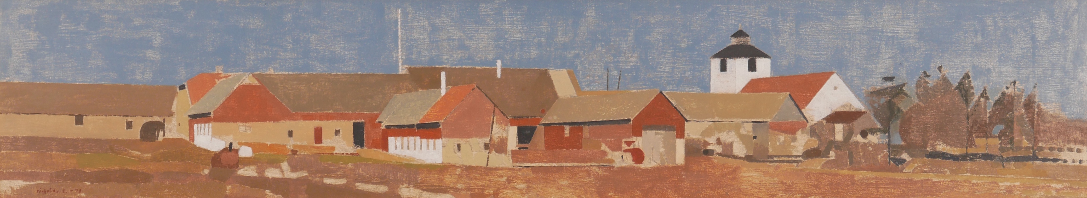 SIGFRID  SÖDERGREN. Panoramavy Hulterstad, olja på platta, signerad Sigfrid .S. -78.