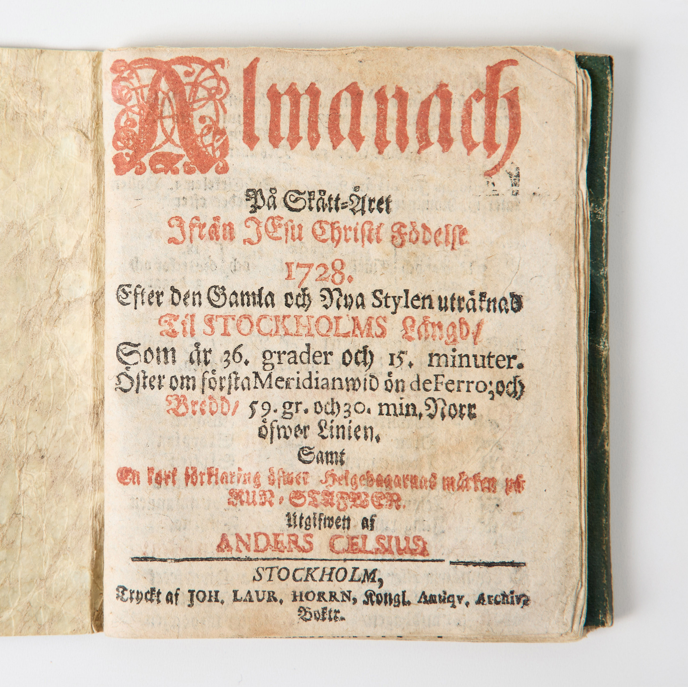 ALMANACKA, CELSIUS, 1728.