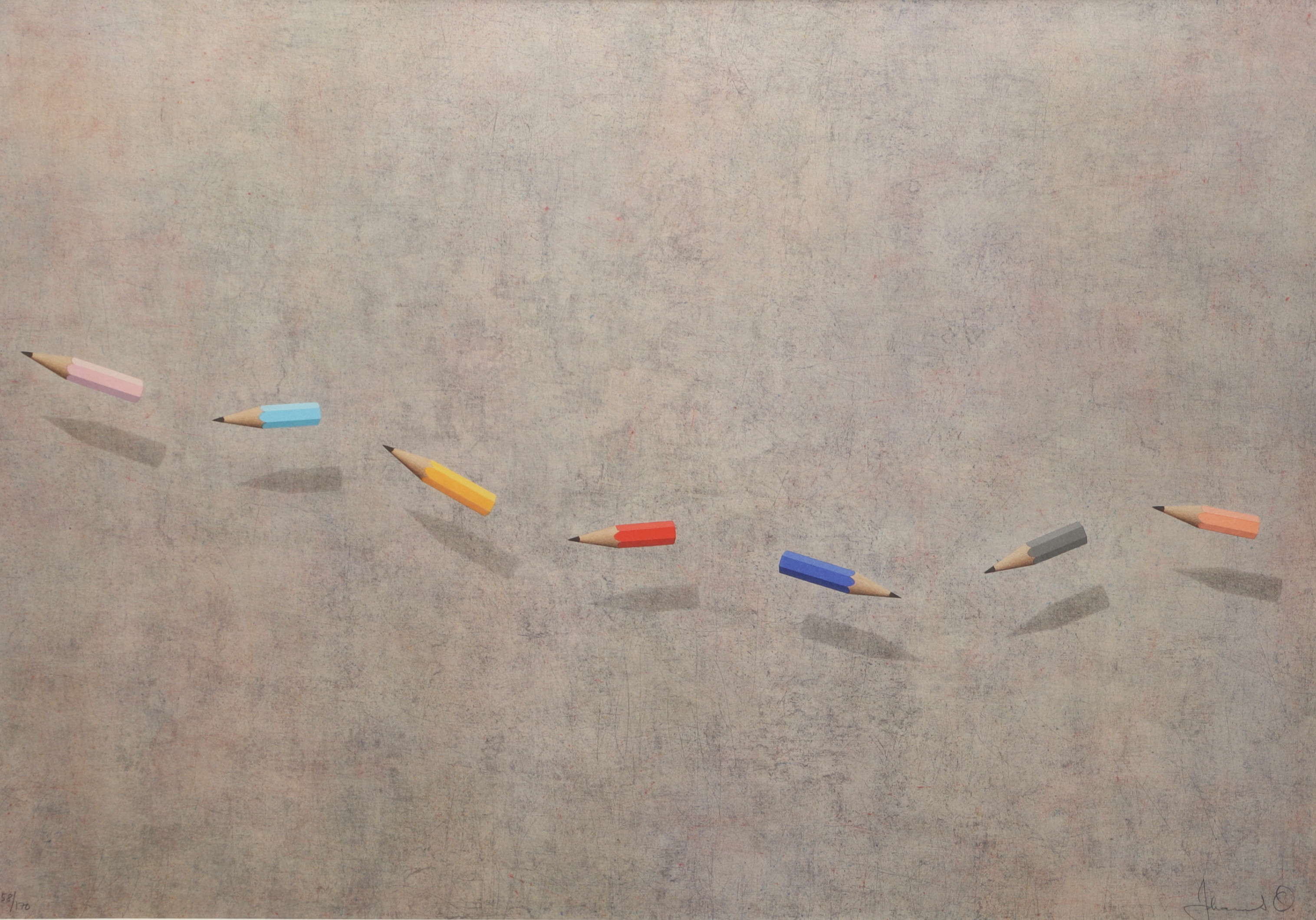 JOHANNES OLSSON. Flygande pennor, färglitografi, signerad och numrerad 58/170.