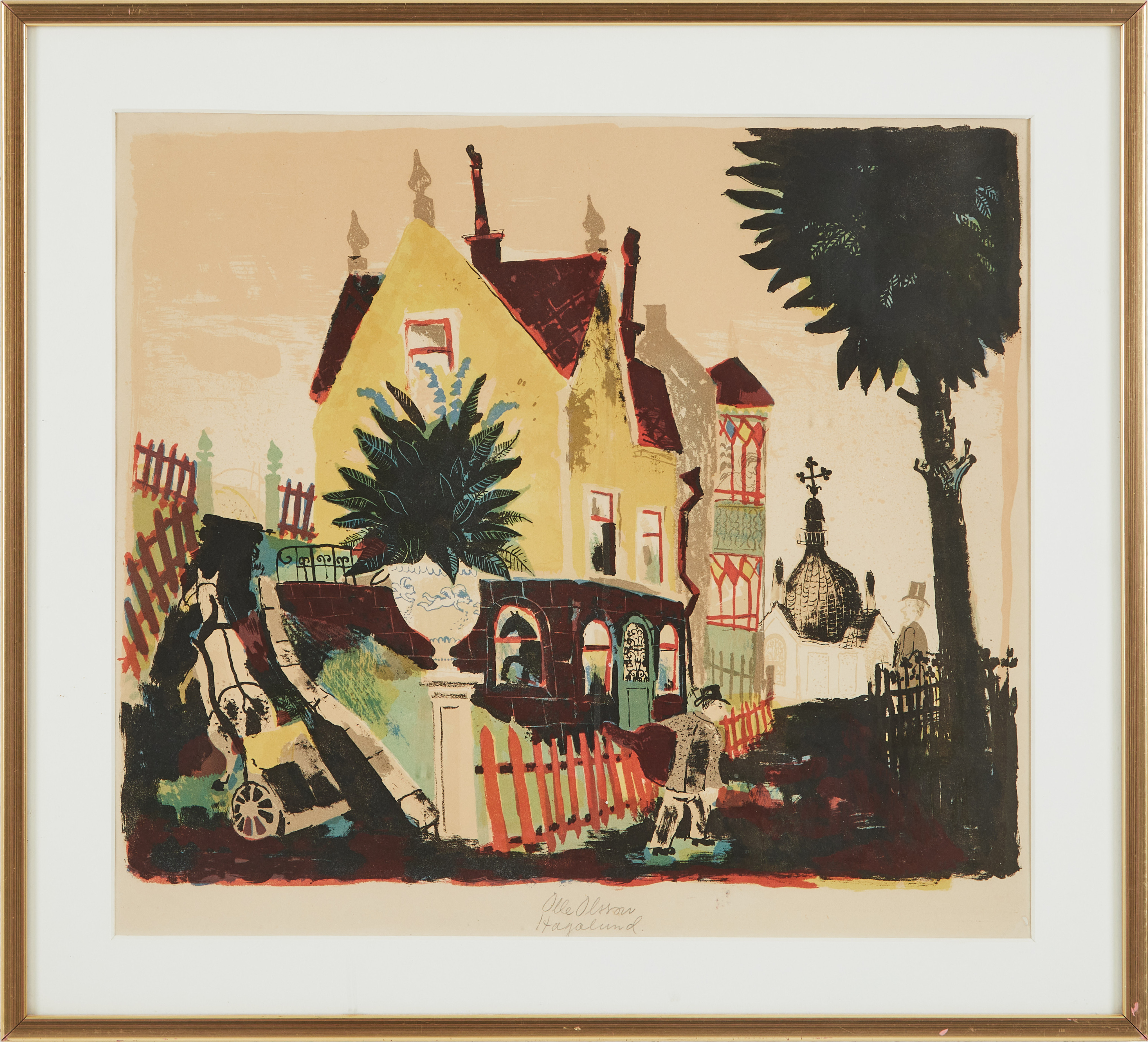 OLLE  OLSSON-HAGALUND. "Kolutköraren", färglitografi, 1949.