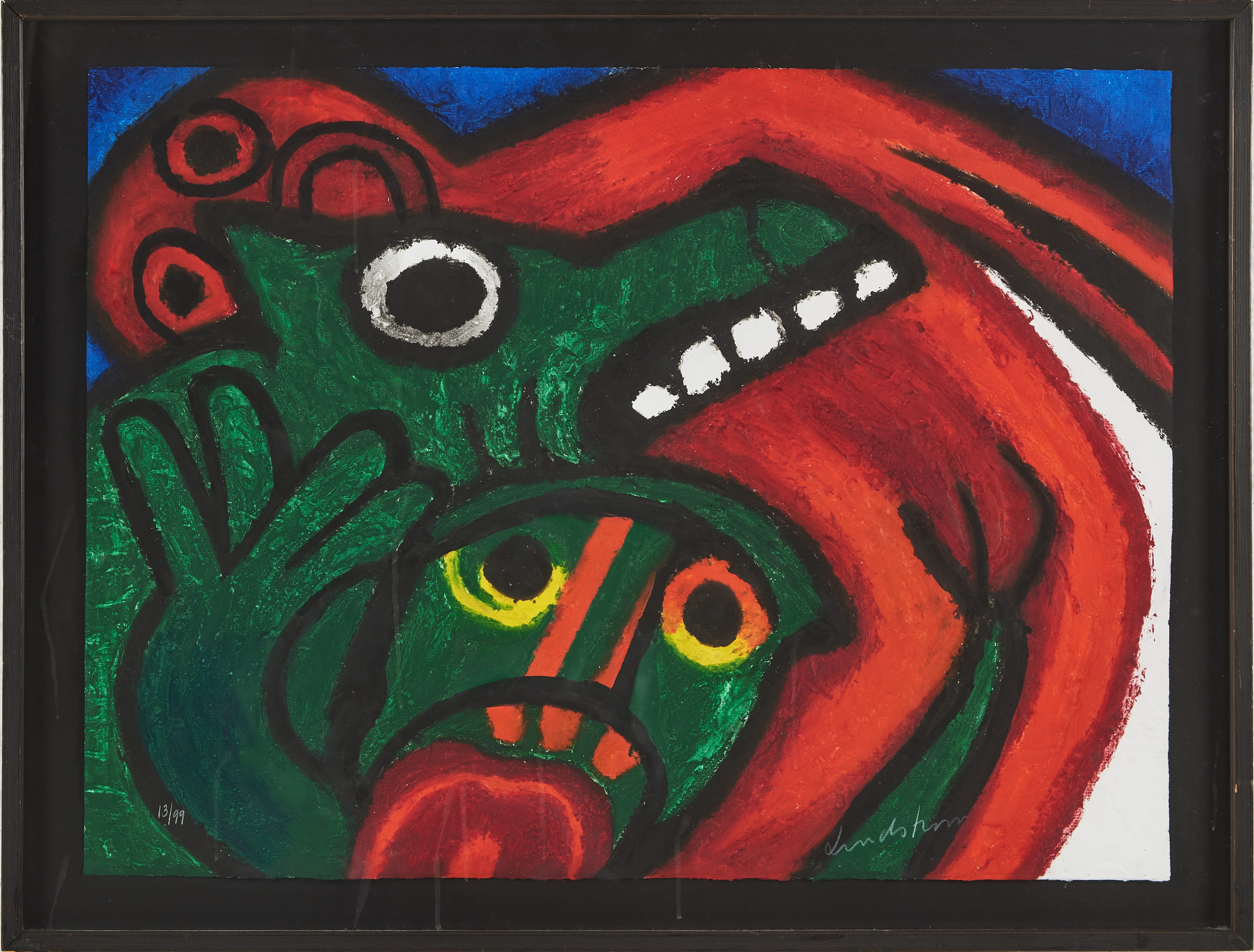 BENGT LINDSTRÖM. Figurscen, färgcarborundum, ur mappen "Héraklès", 1977.