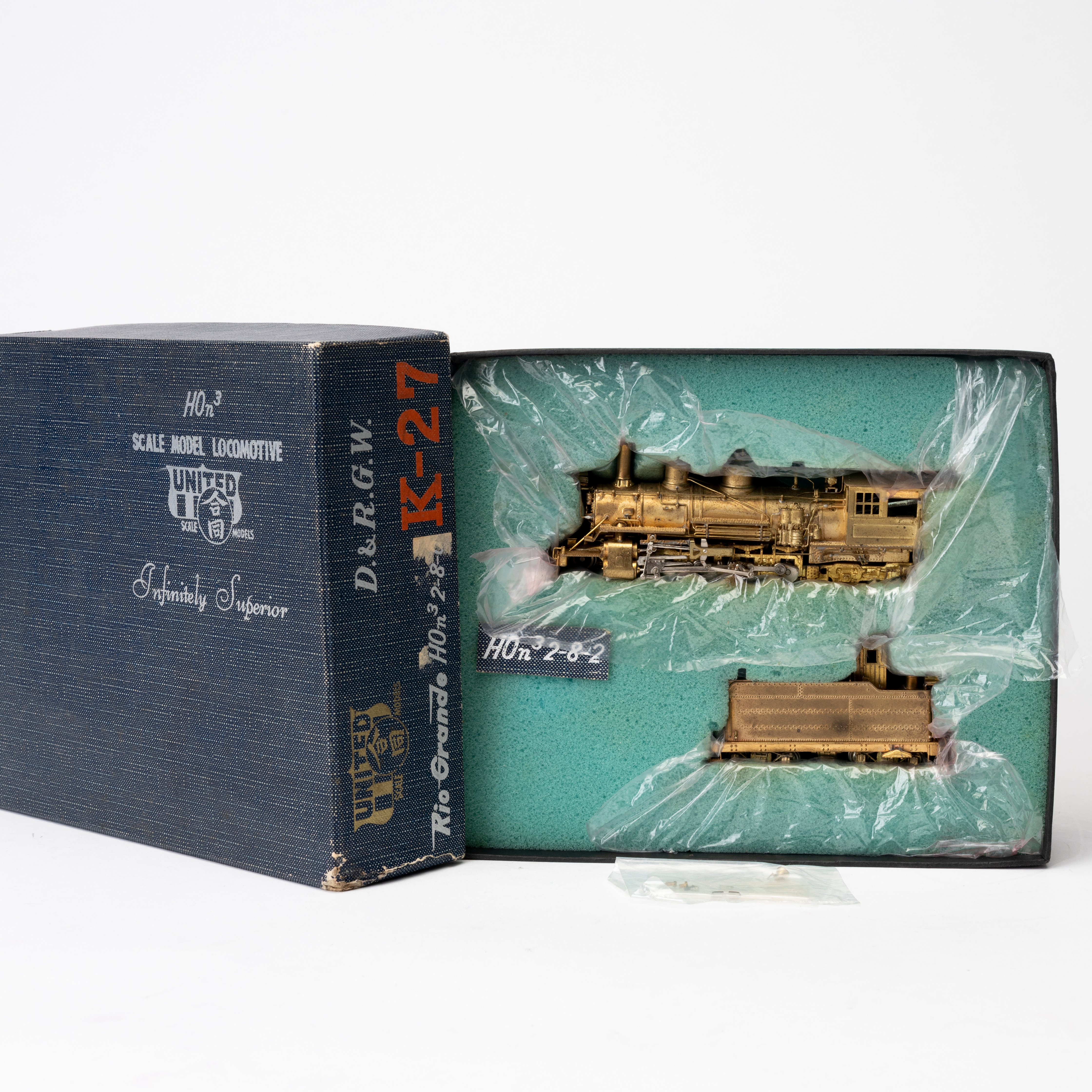 UNITED Brass 2-8-2 K-27 Rio Grande D&RGW HOn3, handbyggd mässing , Japan, originalförpackning.