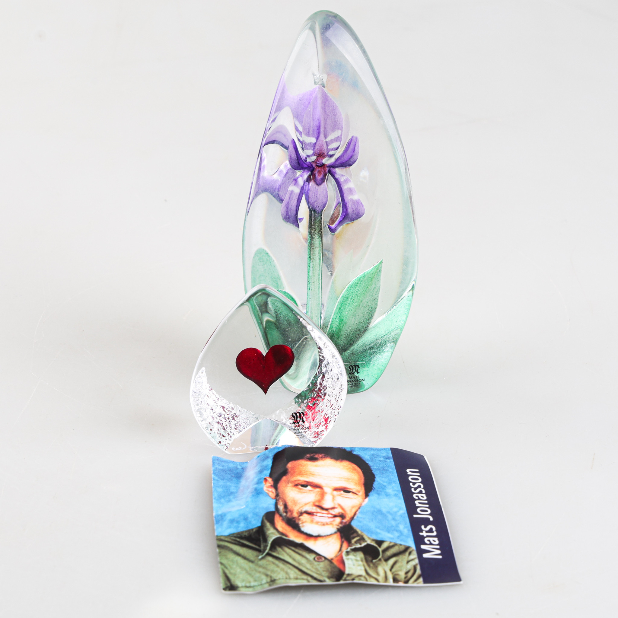 MATS JONASSON. Skulpturer, 2 stycken, glas, signerade, Målerås.