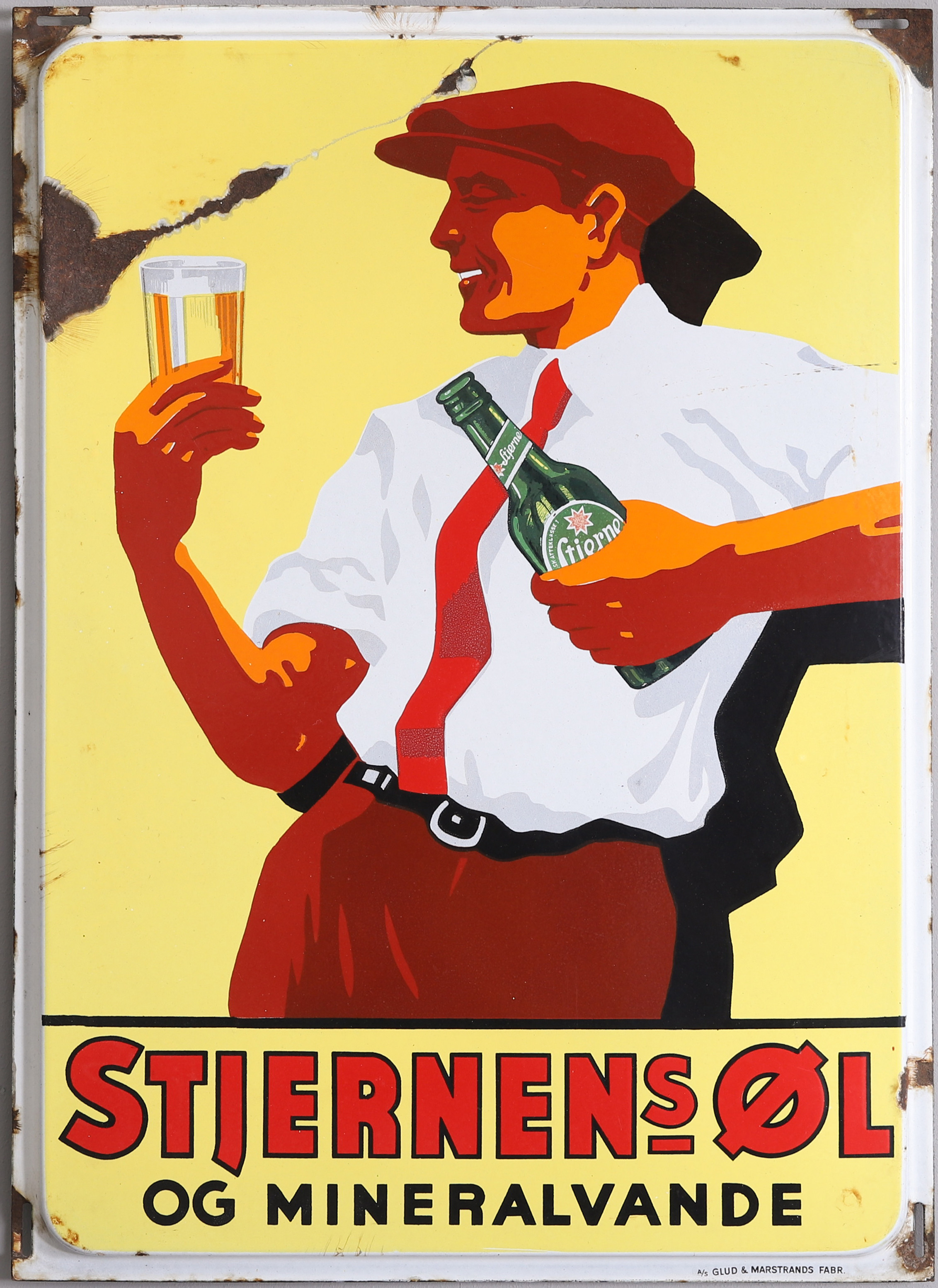 STJERNENS ØL OG MINERALVANN, emaljskylt. A/S Glud og Marstrands Fabrikker. 1930-tal.
