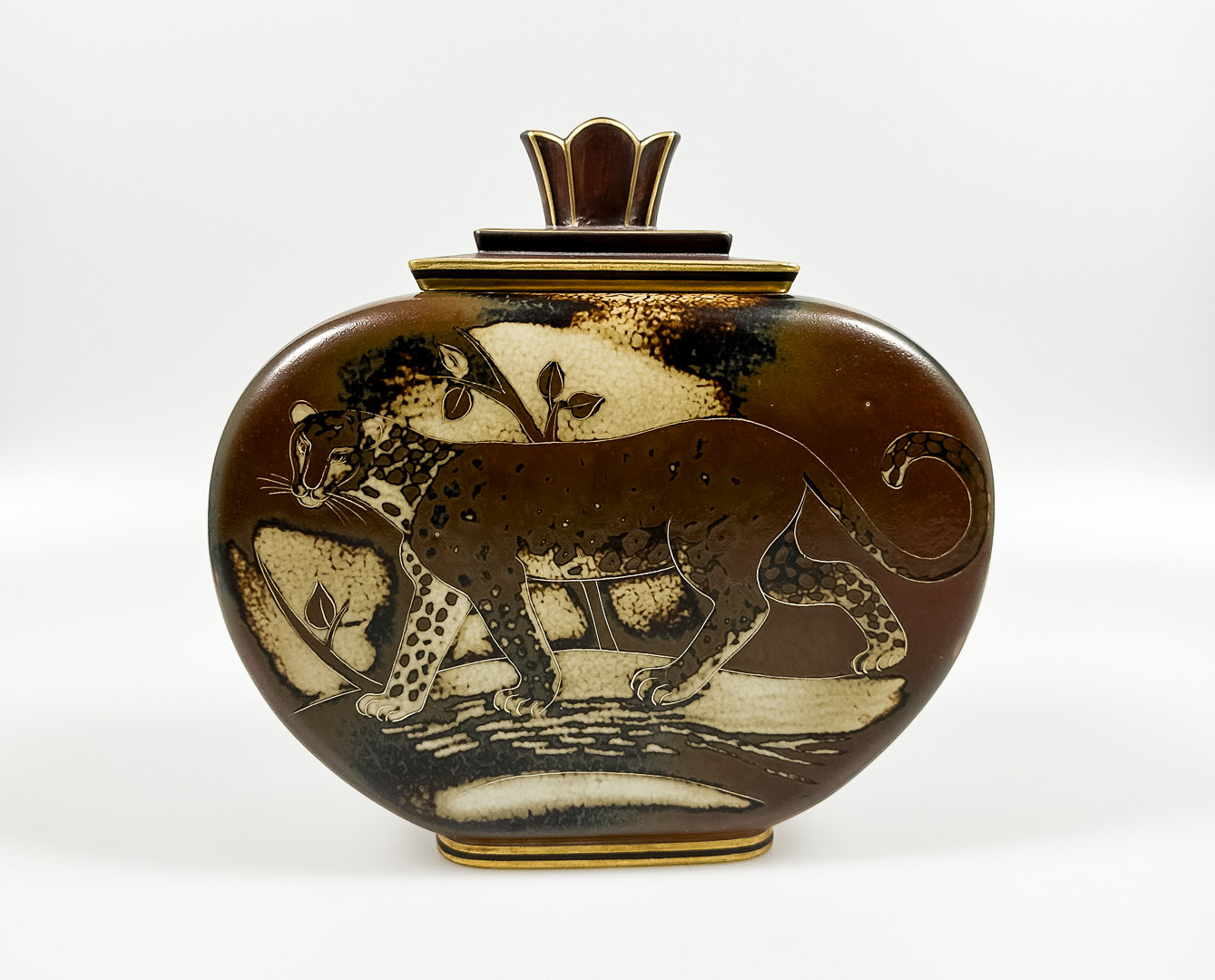 GUNNAR NYLUND & OSCAR DAHL. URNA med lock, stengods, "Flambé", ALP, Rörstrand.