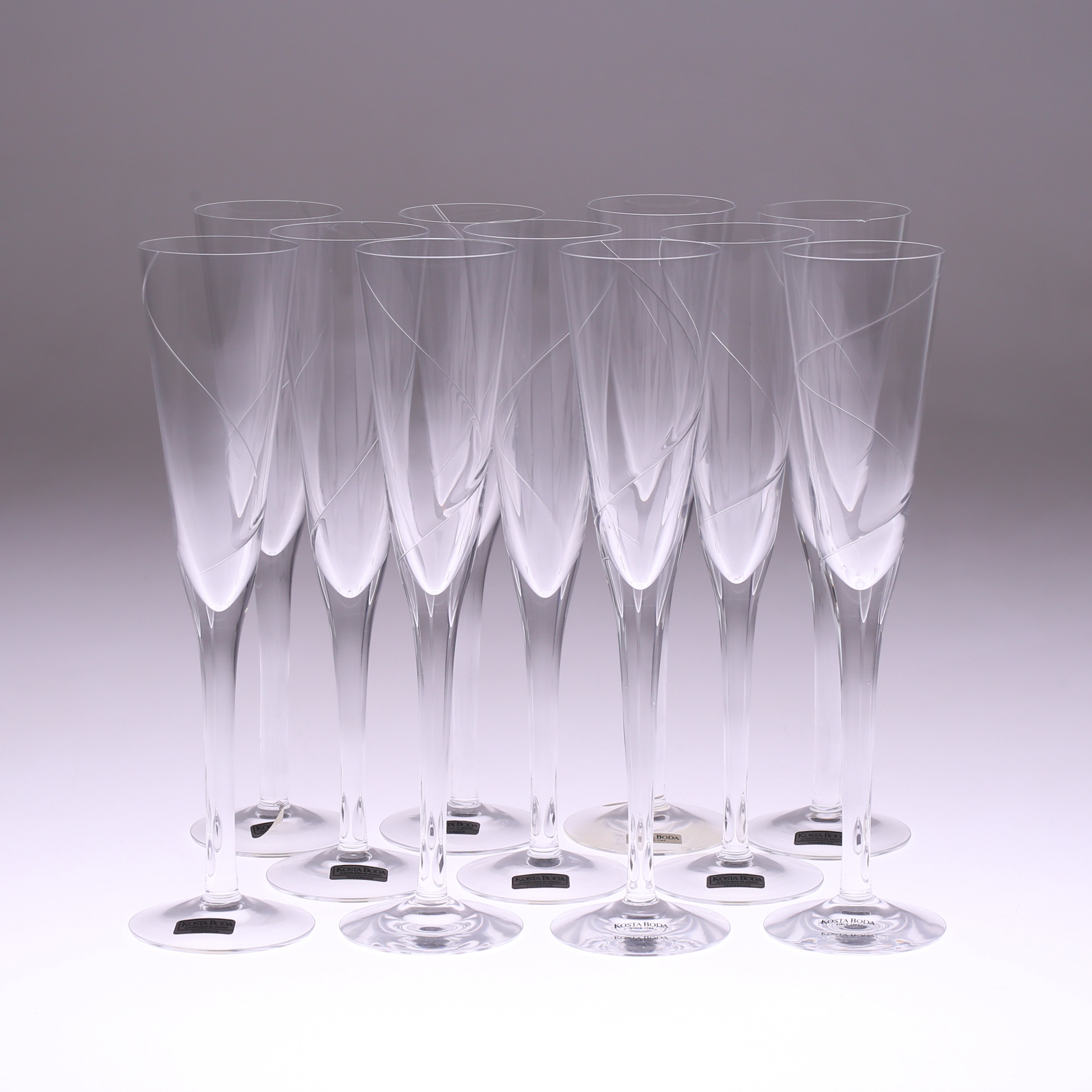 ANNA EHRNER. Champagneglas, 11 delar, "Line", kristall, Kosta Boda.