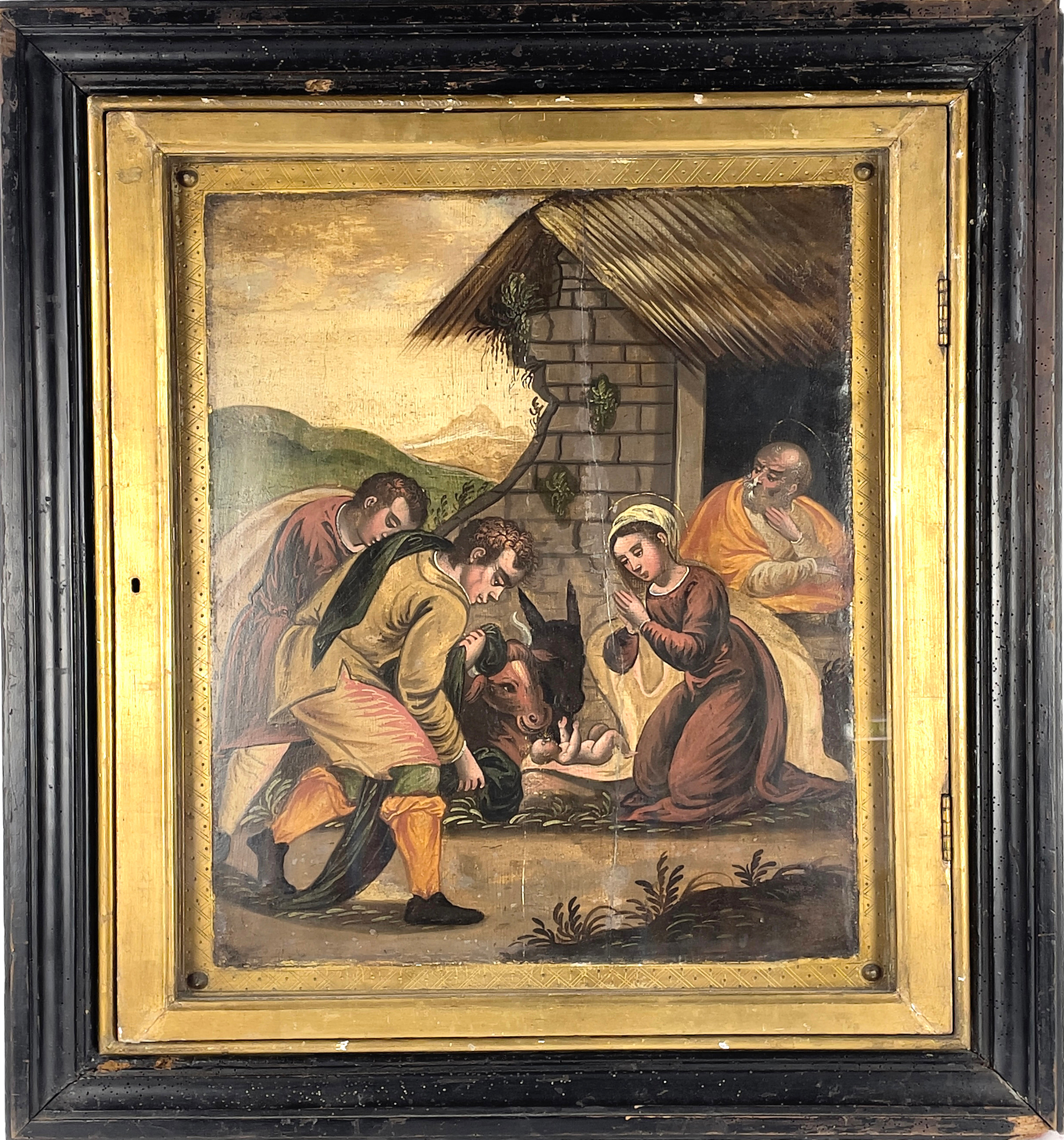 OKÄND KONSTNÄR. Veneto-Dalmata skola, olja på pannå, Jesu födelse, omkring 1600-tal.