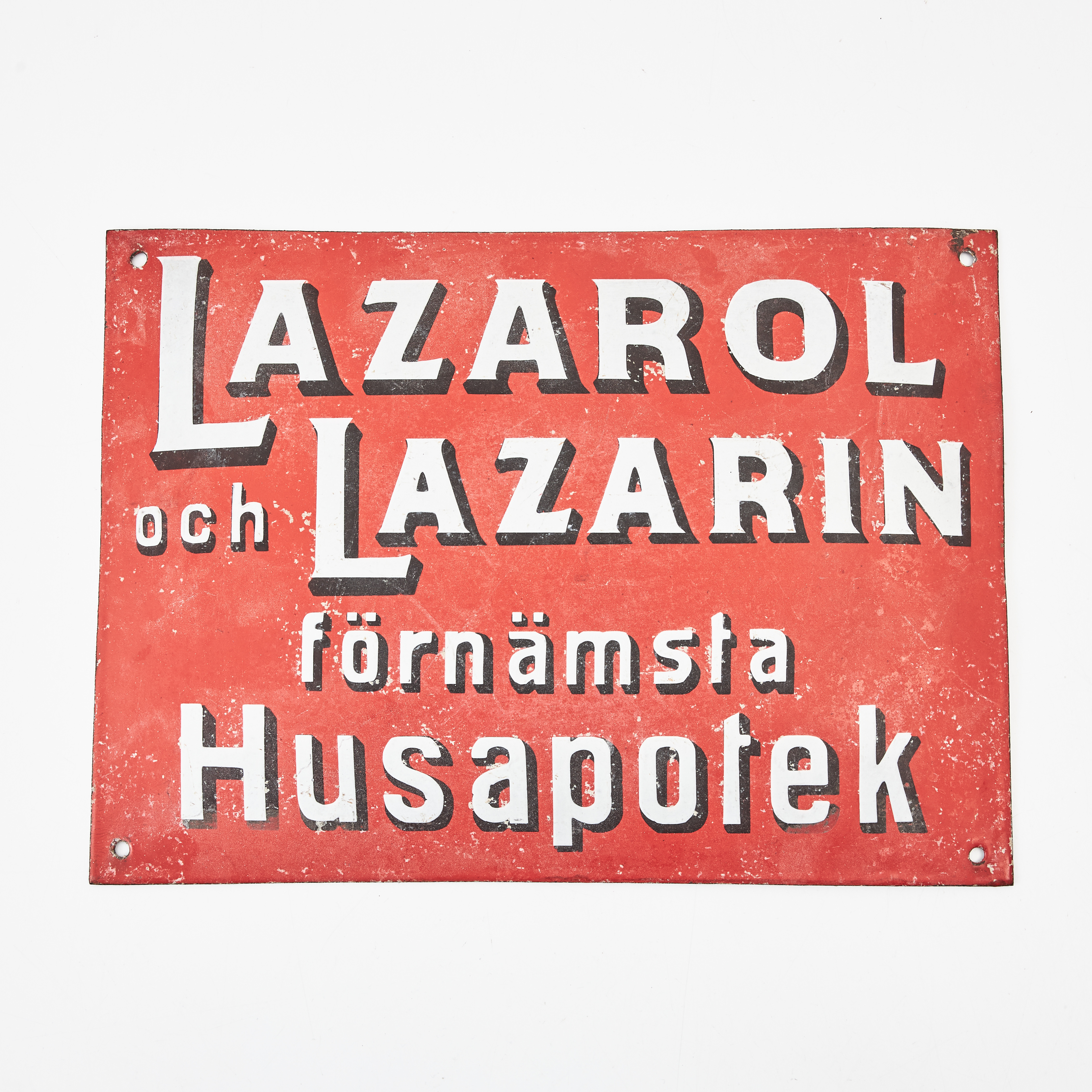 EMALJSKYLT "Lazarol & Lazarin förnämsta husapotek" Emaljskyltsfabriken Svea, Fritsla, 1912-20.