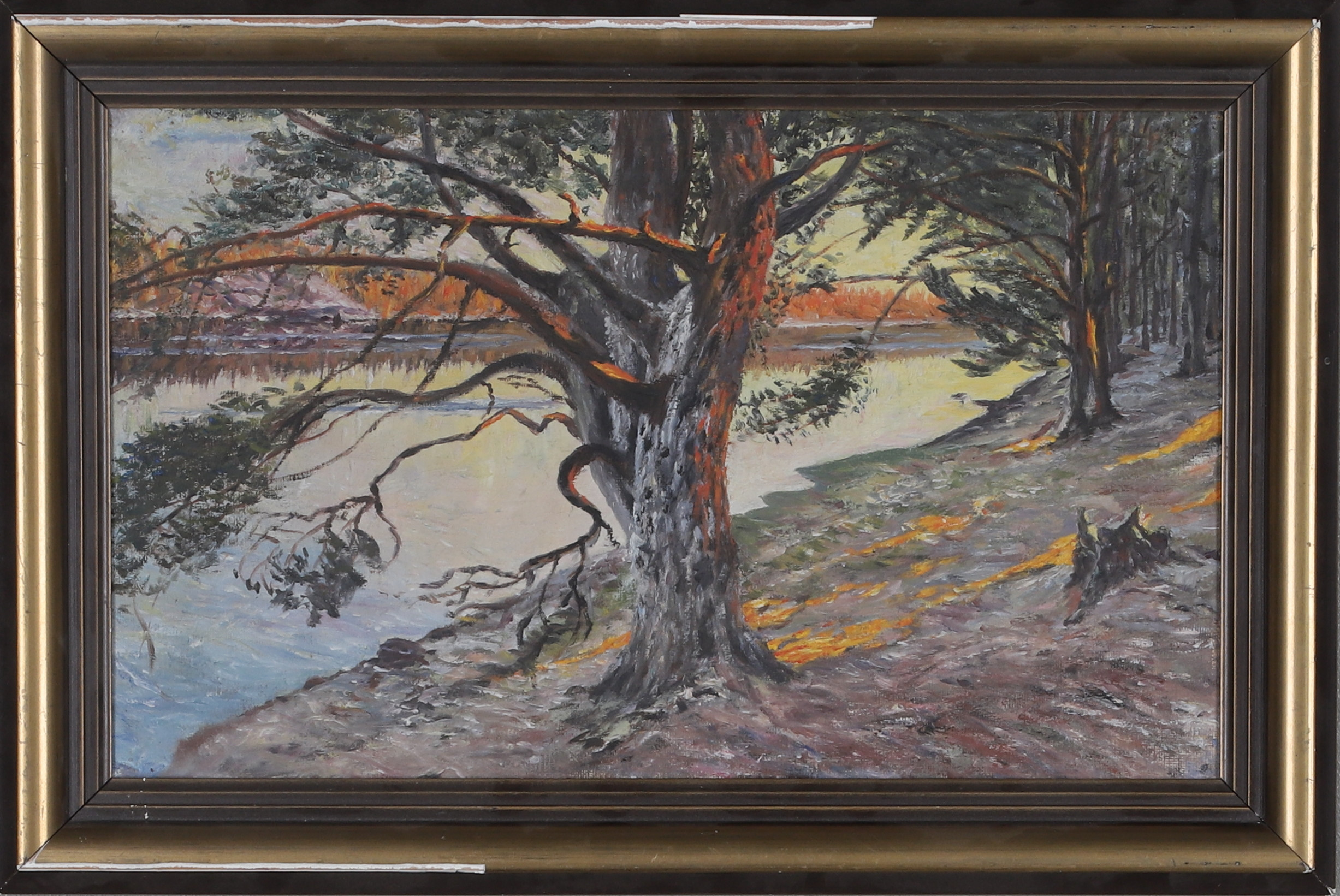 OIDENTIFIERAD KONSTNÄR, Olja på duk fäst på pannå, vid vattnet, signerad a tergo.