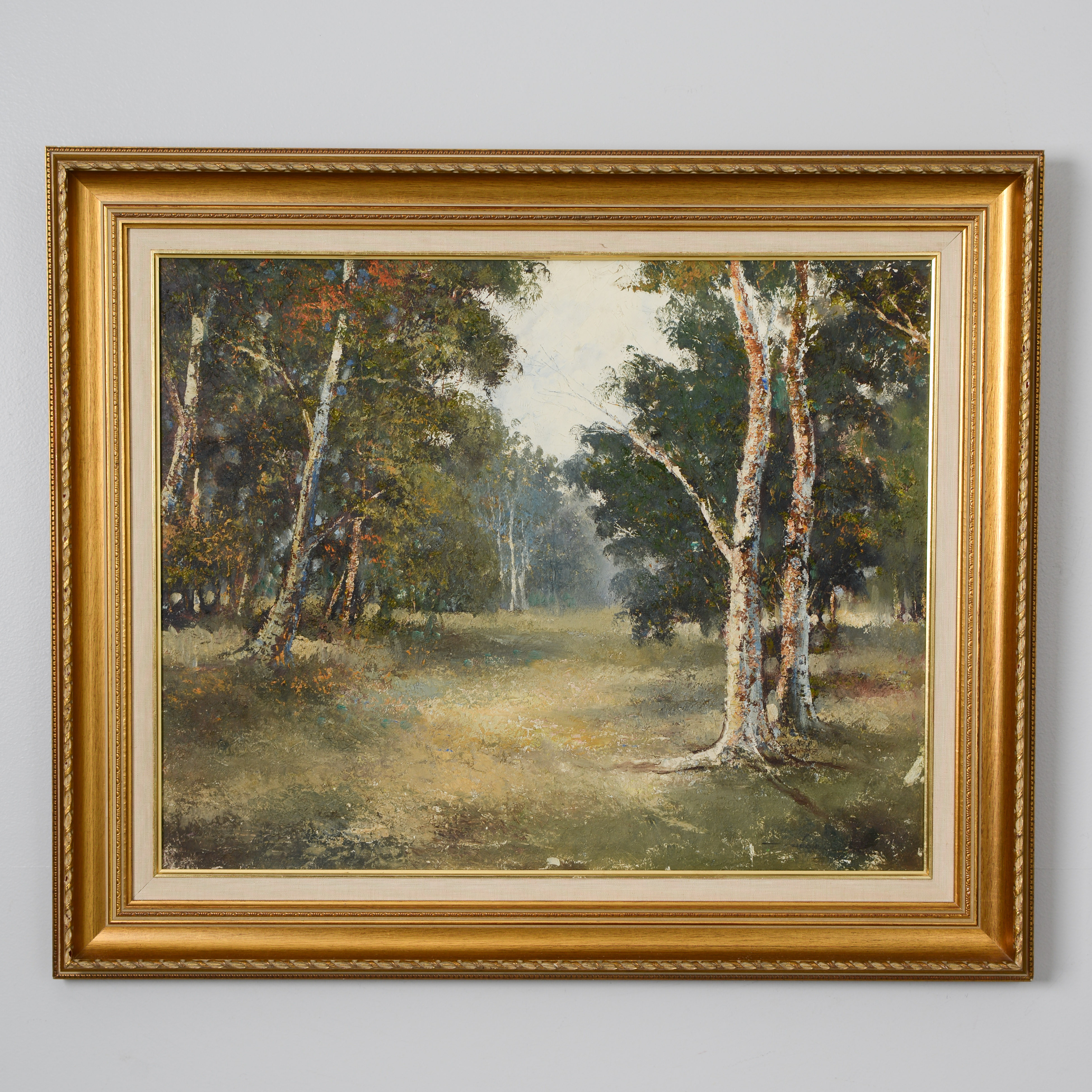 OIDENTIFIERAD KONSTNÄR. Gryning i skogen, olja på duk, signerad.