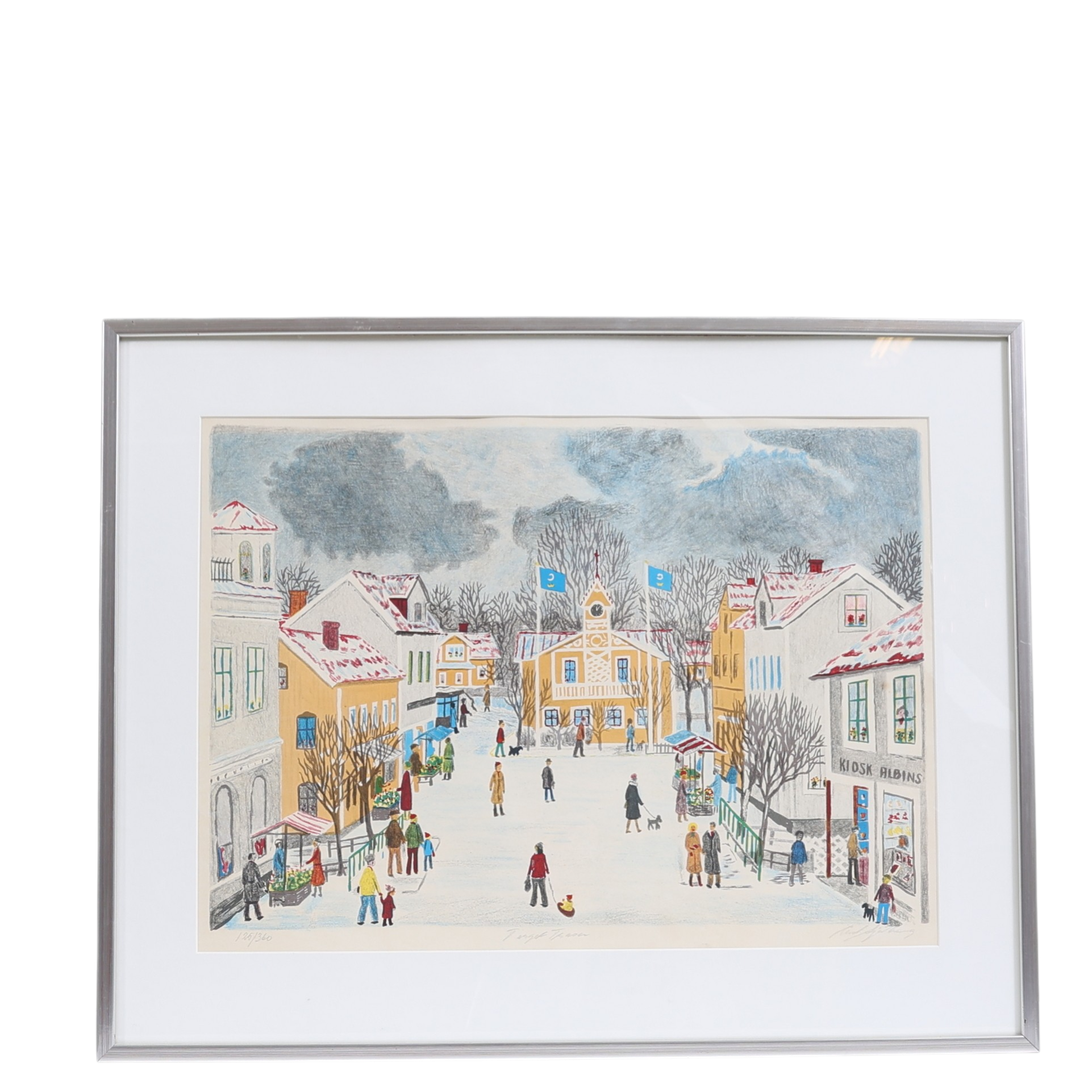 CURT  SJÖBERG. "Torget Trosa", litografi, signerad samt numrerad 125/360.