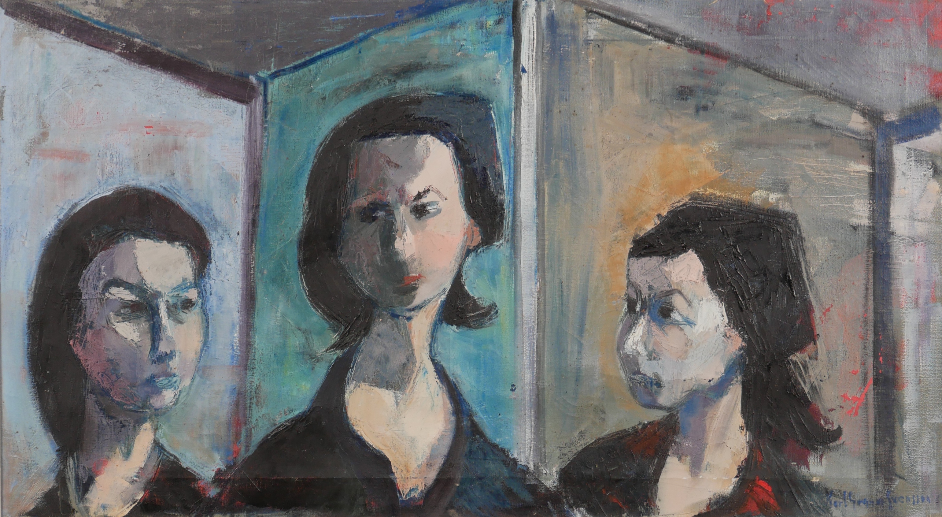 KARL GUNNAR SVENSSON (1913 - 1966). Porträtt med 3 gestaltningar, olja på duk, signerad Karl Gunnar Svensson.