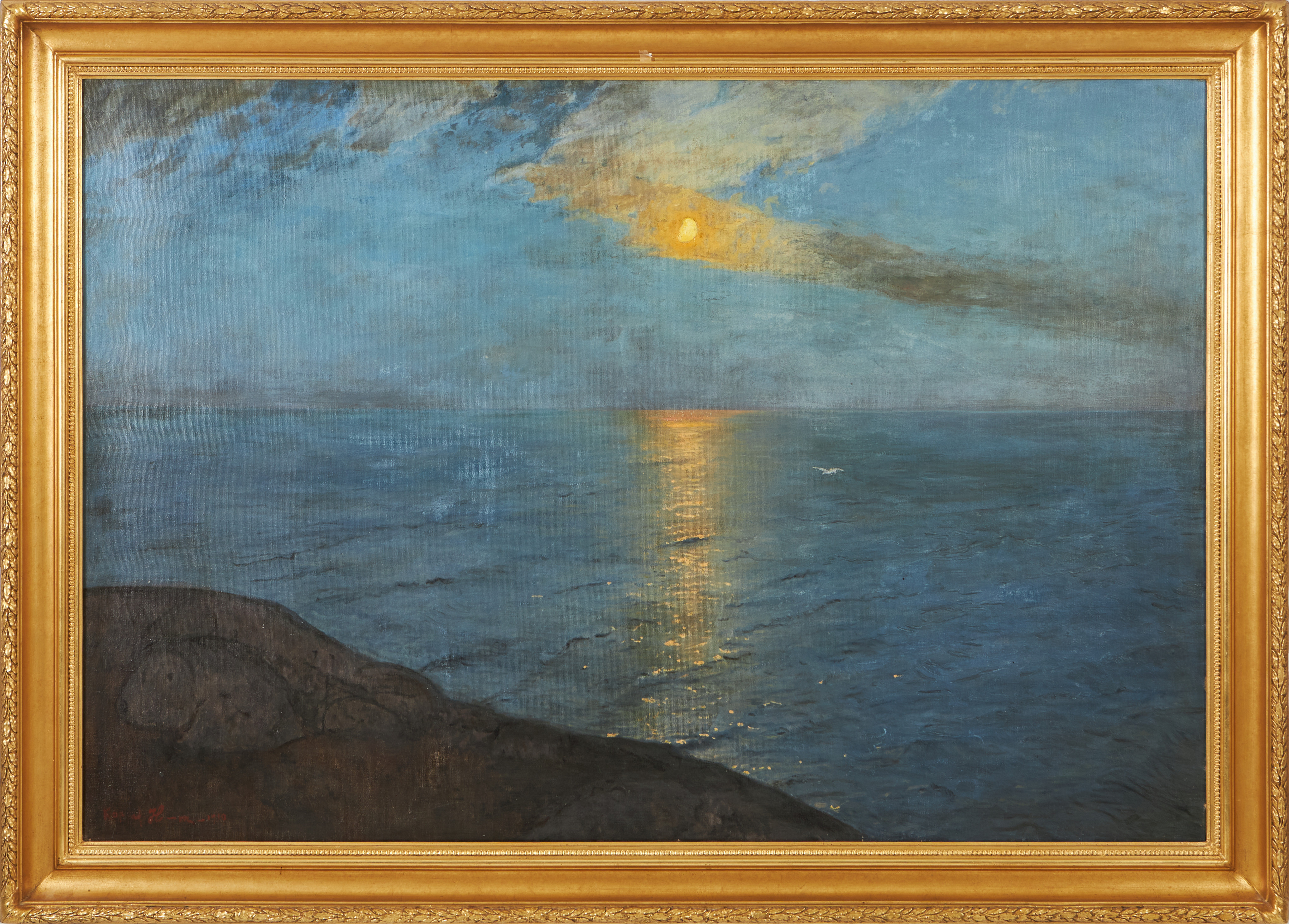 OKÄND KONSTNÄR. efter August Hammarström, Skymningslandskap, olja på duk, signerad.