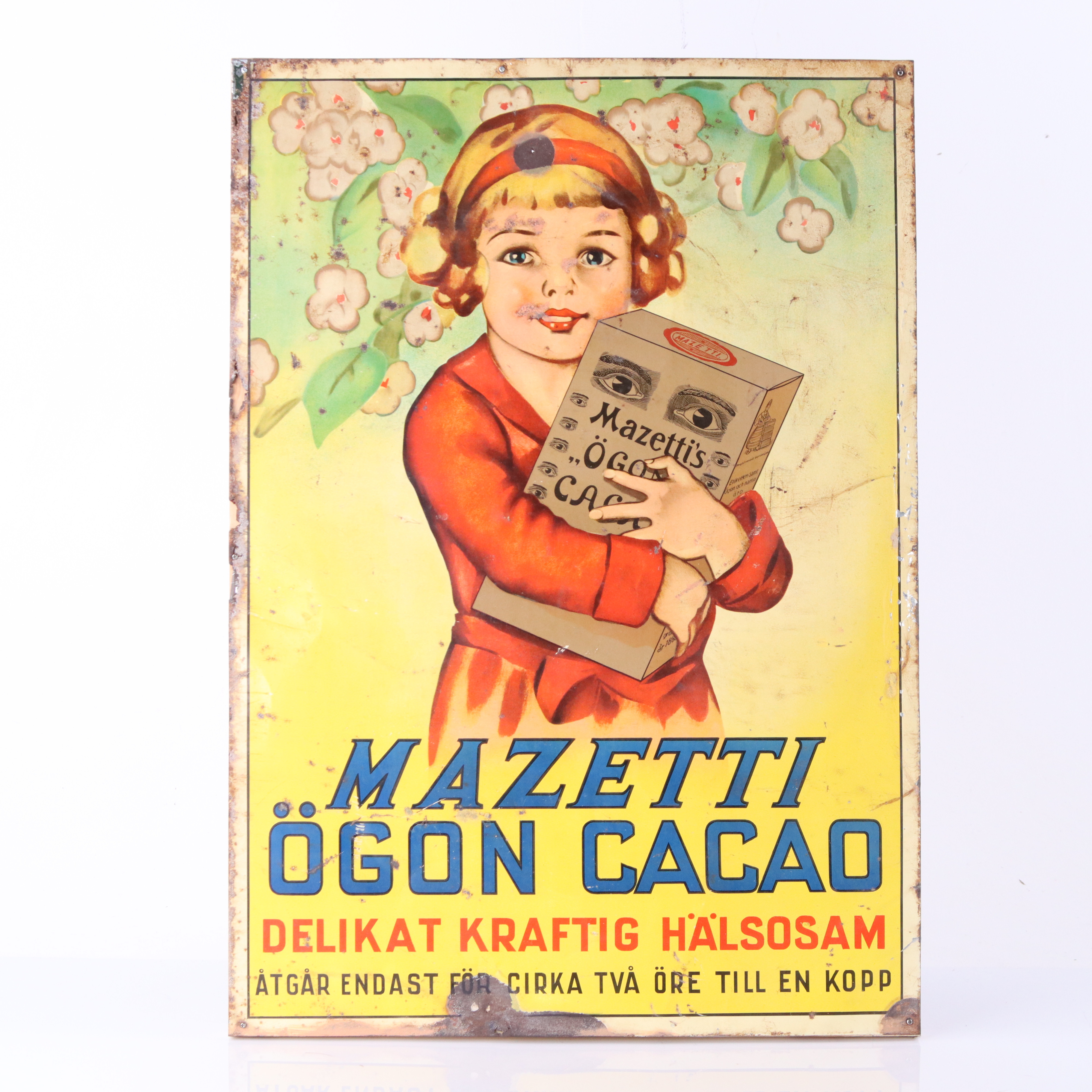MAZETTI ÖGON CACAO, litograferad plåt, 1920-tal.