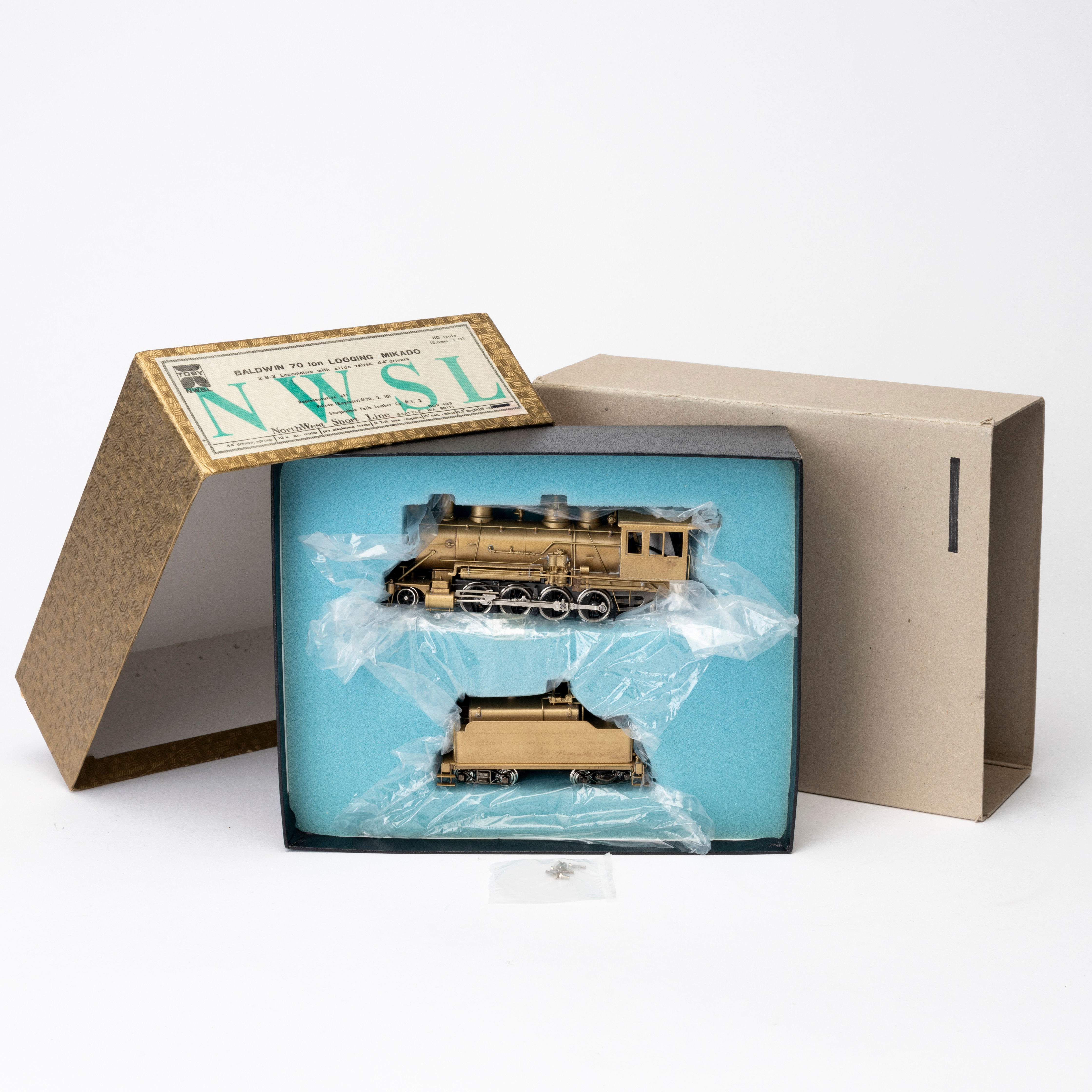 NWSL BALDWIN amerikanskt ånglok med tender, 70 ton logging Mikado, 2-8-2 , originalkartong, Toby Japan.