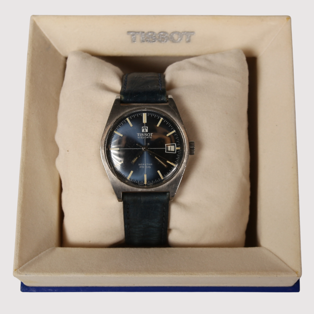 Armbandsur Tissot Visodate Seastar Pr 516, stål/läderband med Tissotbox.