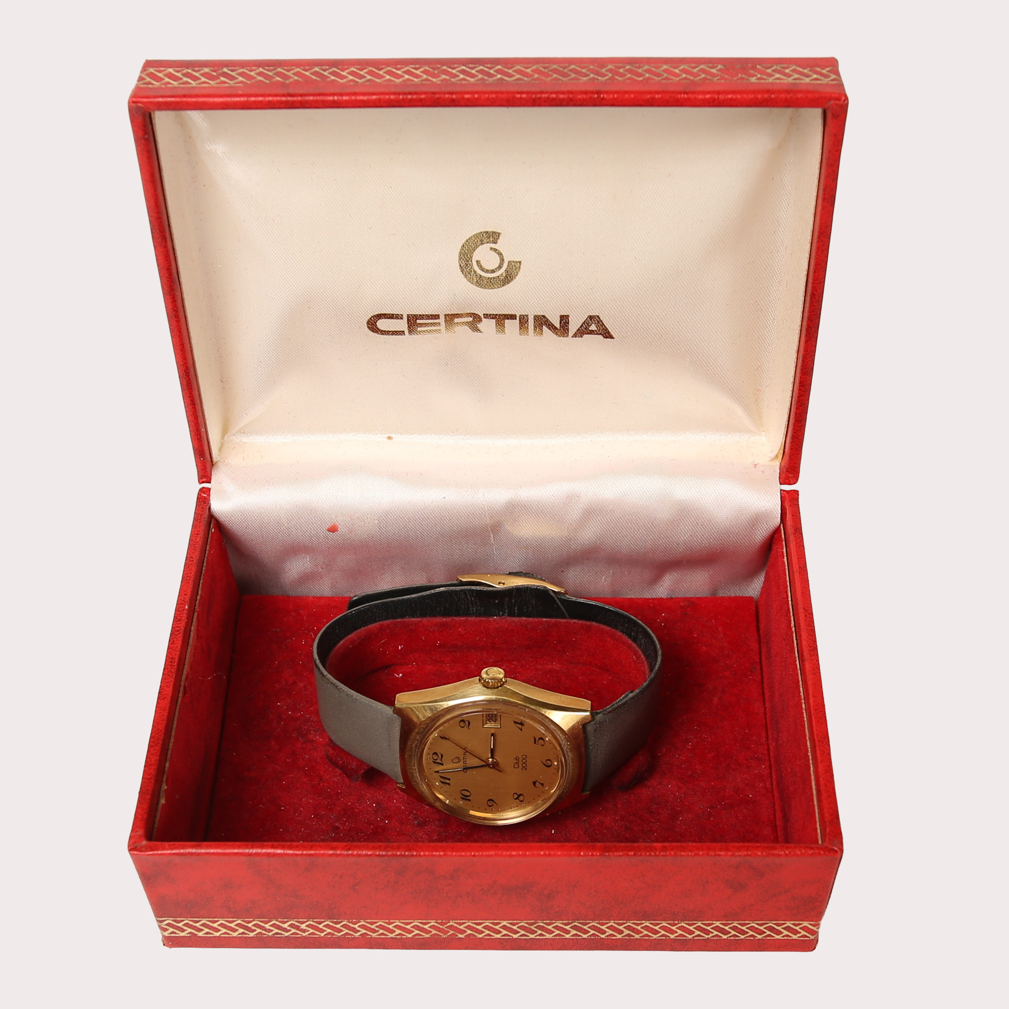 ARMBANDSUR, Certina Club 2000, guldförgyllt stål med läderband, box medföljer.