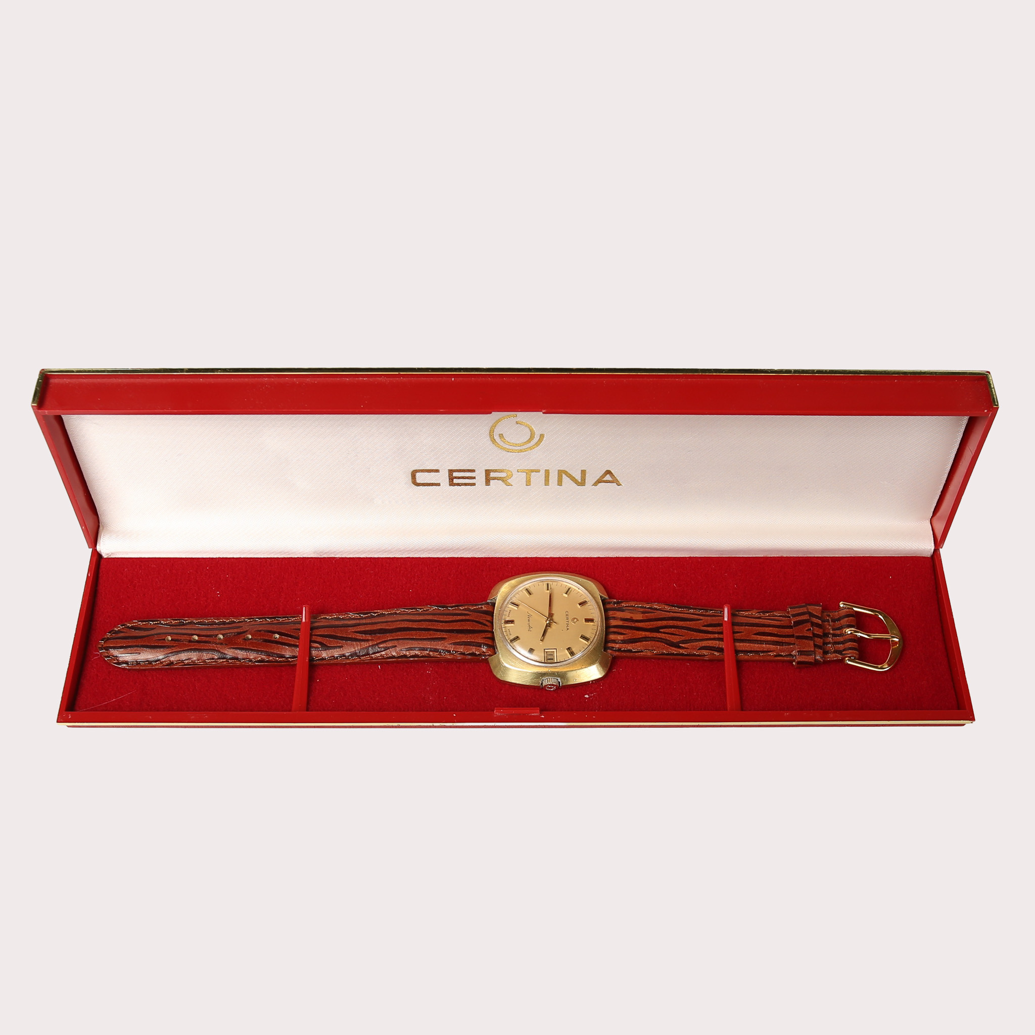 ARMBANDSUR, Certina New Art, guldförgyllt stål med läderband, box medföljer.