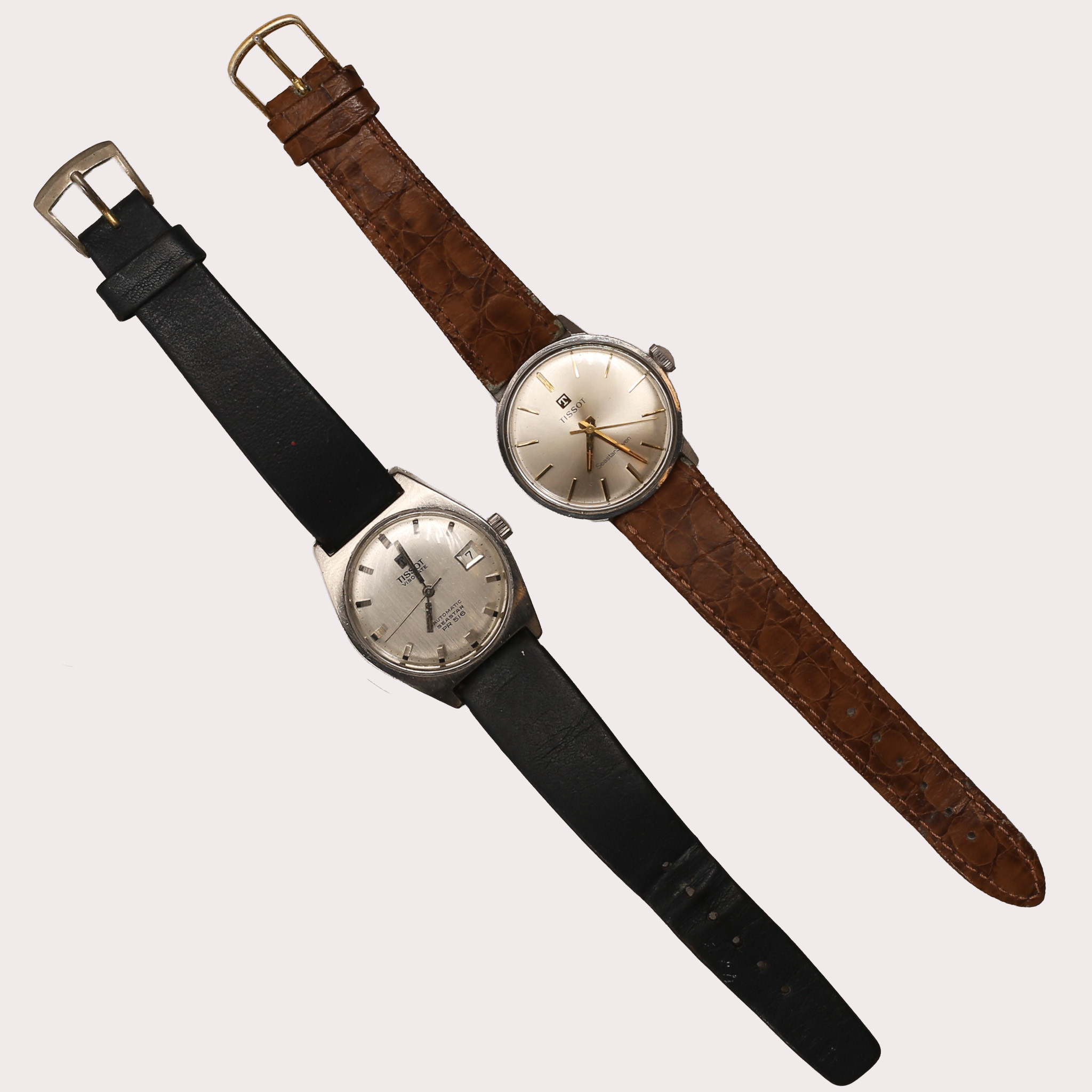Armbandsur Tissot Visodate Seastar Pr 516, stål/läderband samt Tissot Seastar Seven, stål/läderband, totalt 2 stycken.