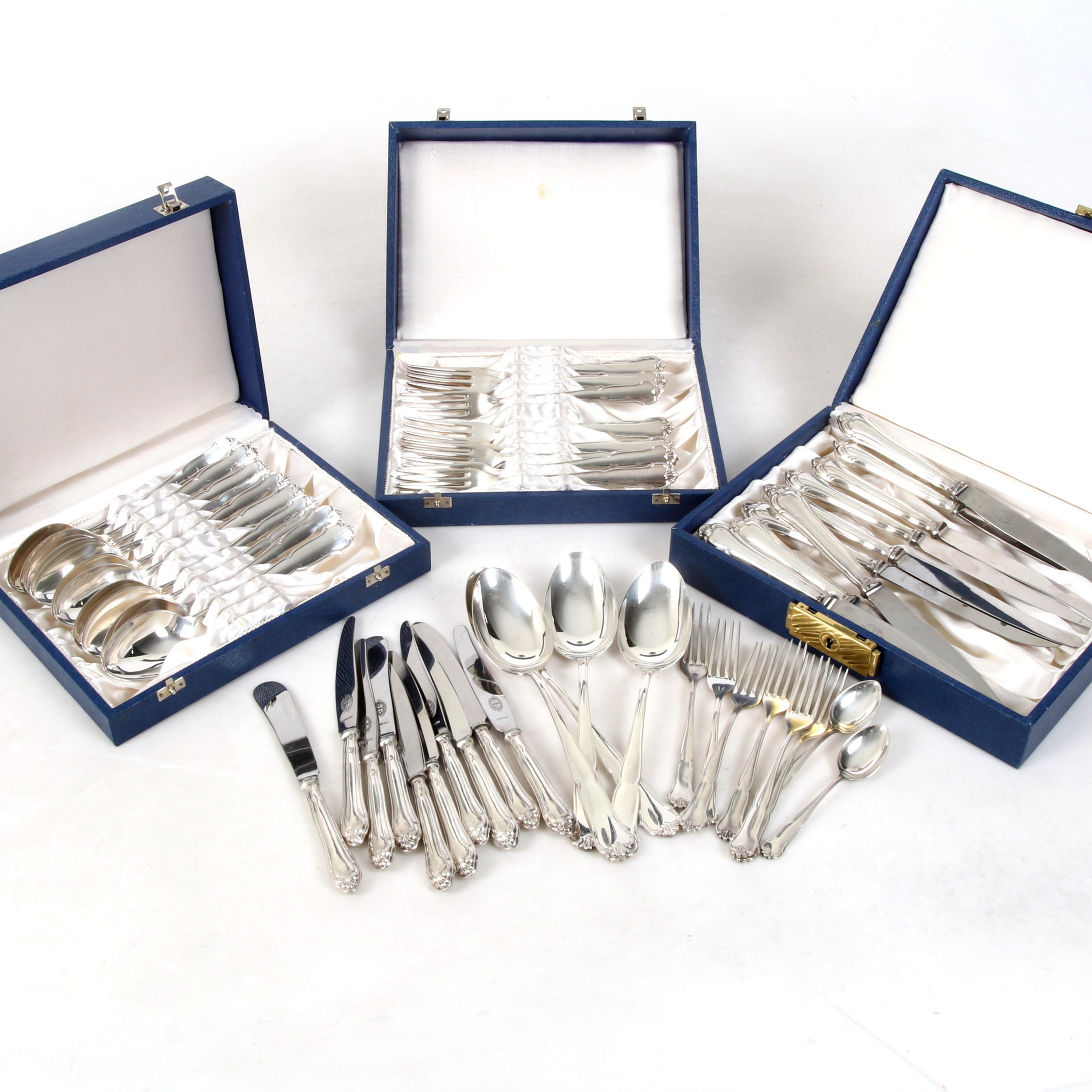 BESTICK, 48 delar, silver, modell "Hansa", CG Hallberg, Stockholm. 1900-tal.